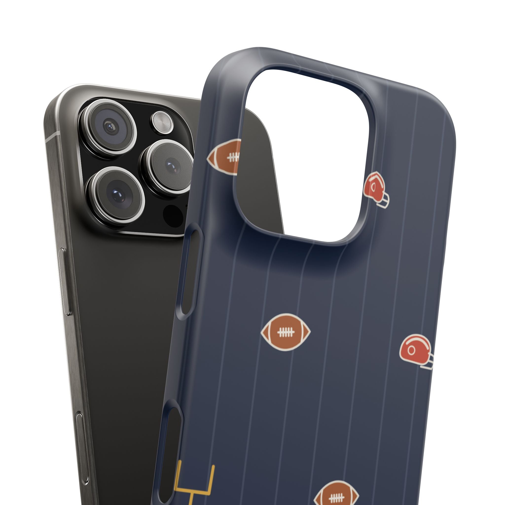 Football Pattern Phone Case – Navy Helmet & Pigskin Design