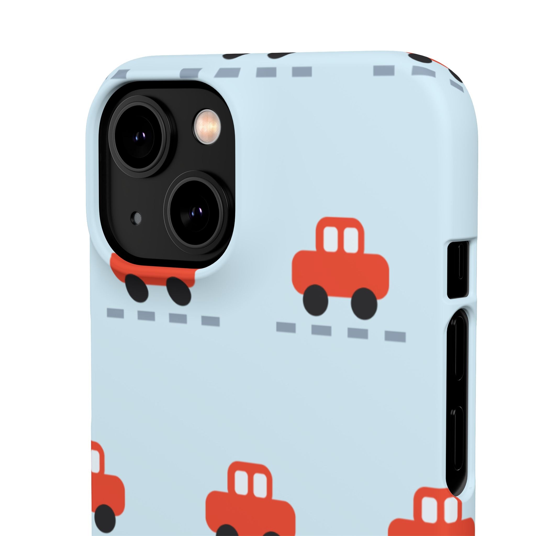 Phone Case - Cute Red Car Pattern on Light Blue (Kids & Travel)