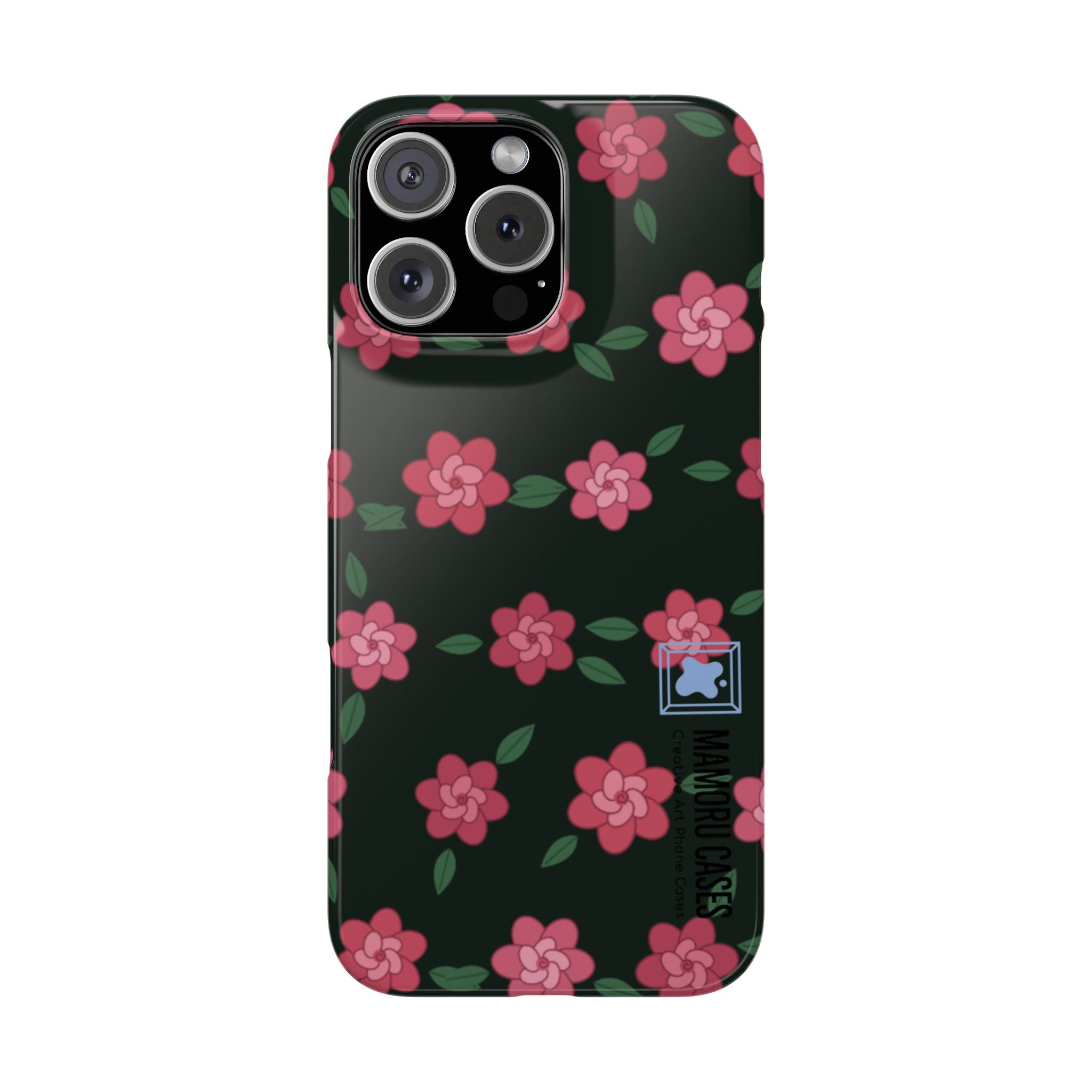 Floral Snap Phone Case — Pink Camellia Pattern on Dark Background
