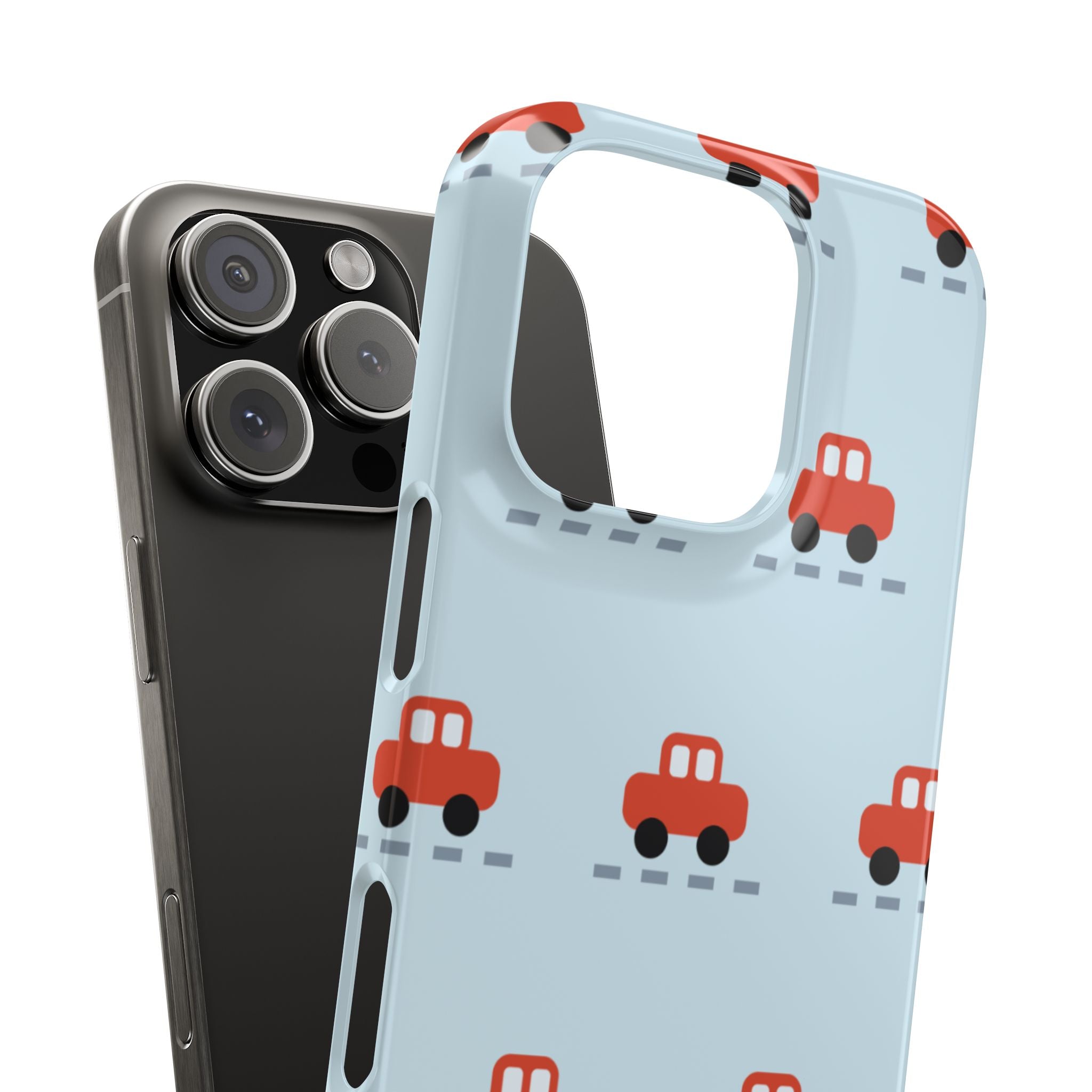 Phone Case - Cute Red Car Pattern on Light Blue (Kids & Travel)