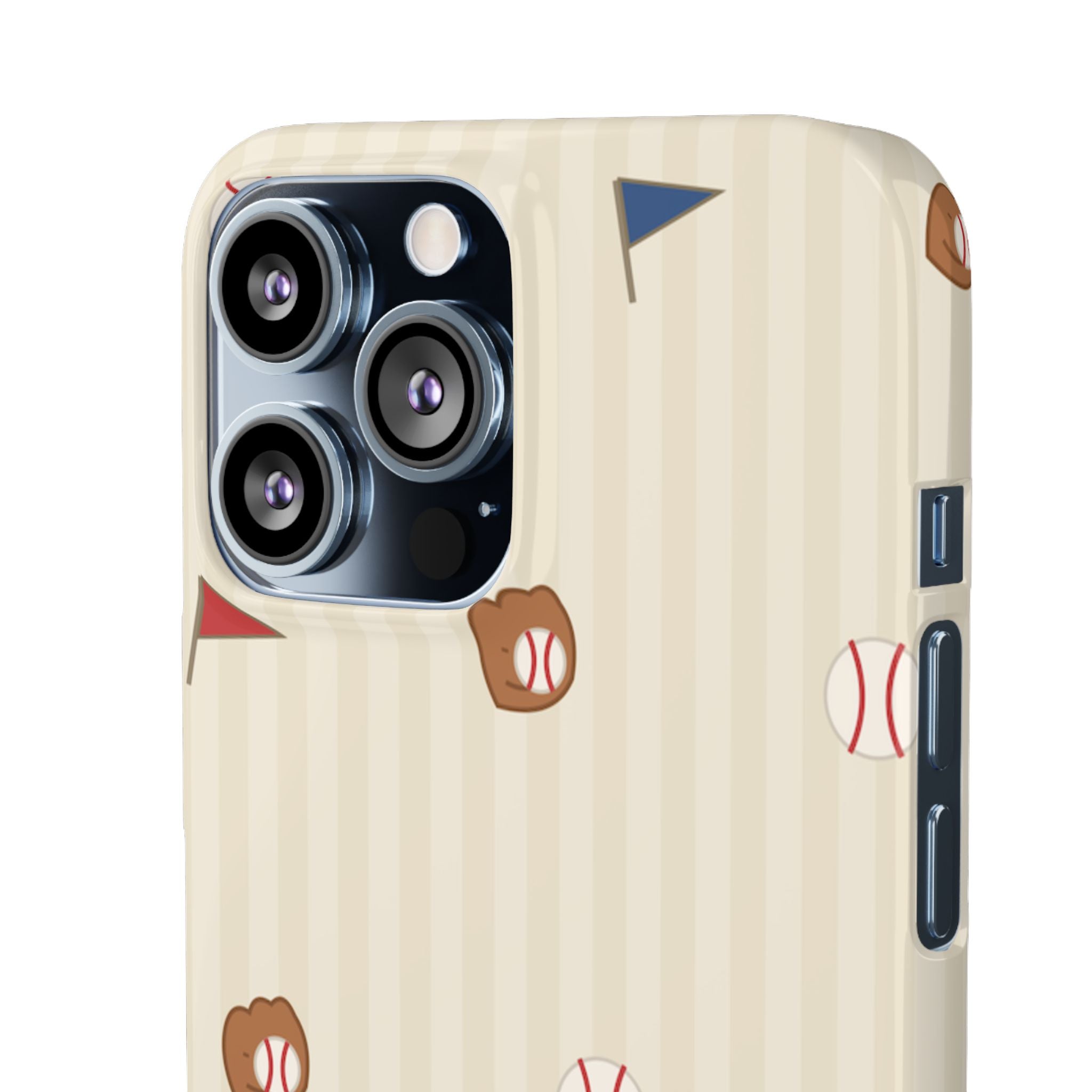 Baseball Pattern Phone Case — Vintage Striped Snap Case with Mitt & Ball Design