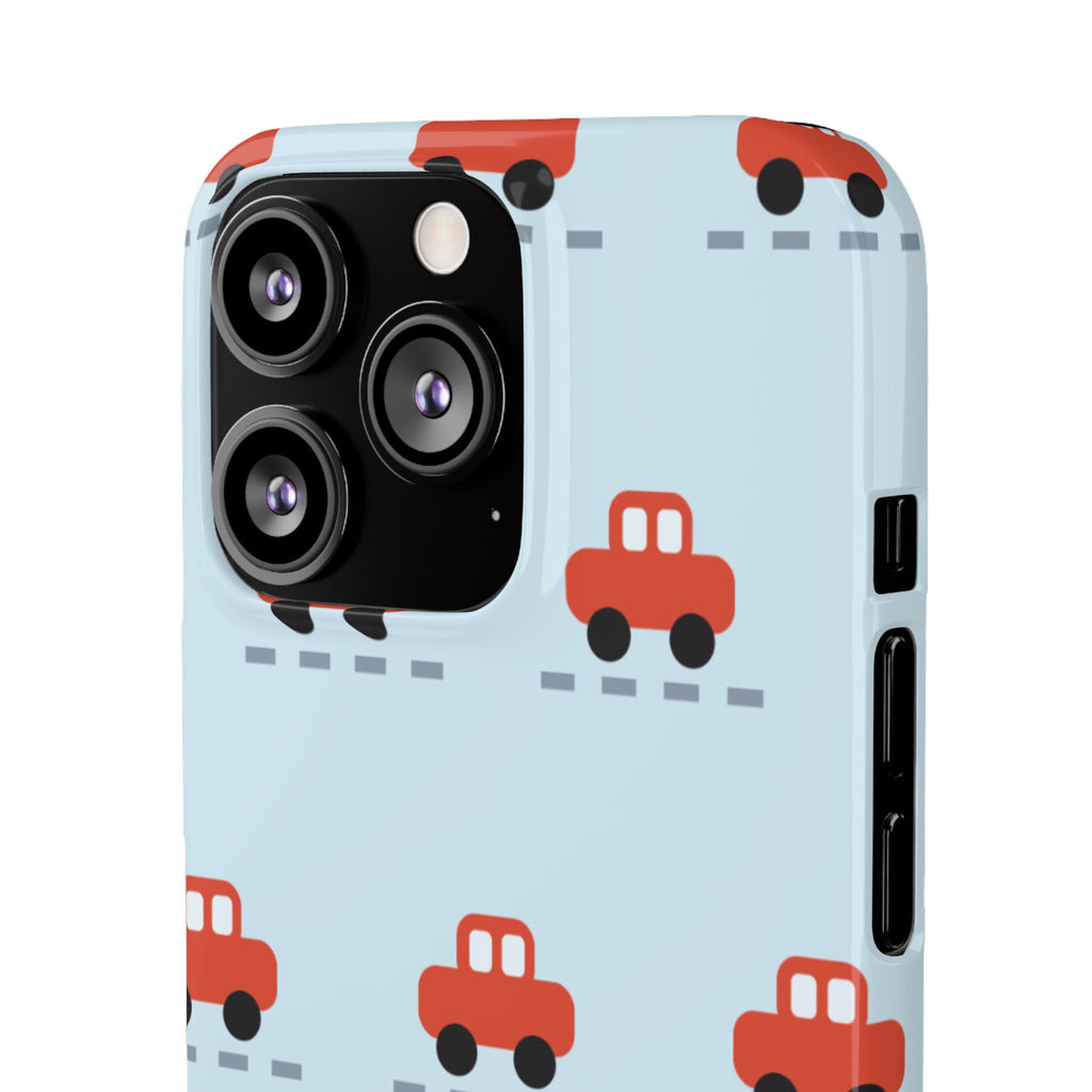 Phone Case - Cute Red Car Pattern on Light Blue (Kids & Travel)