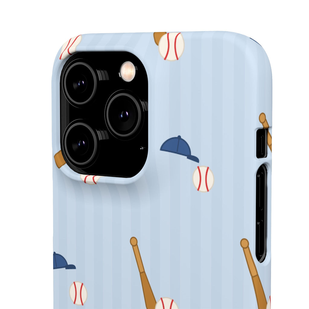 Baseball Pattern Phone Case — Blue Bat & Cap Snap Case