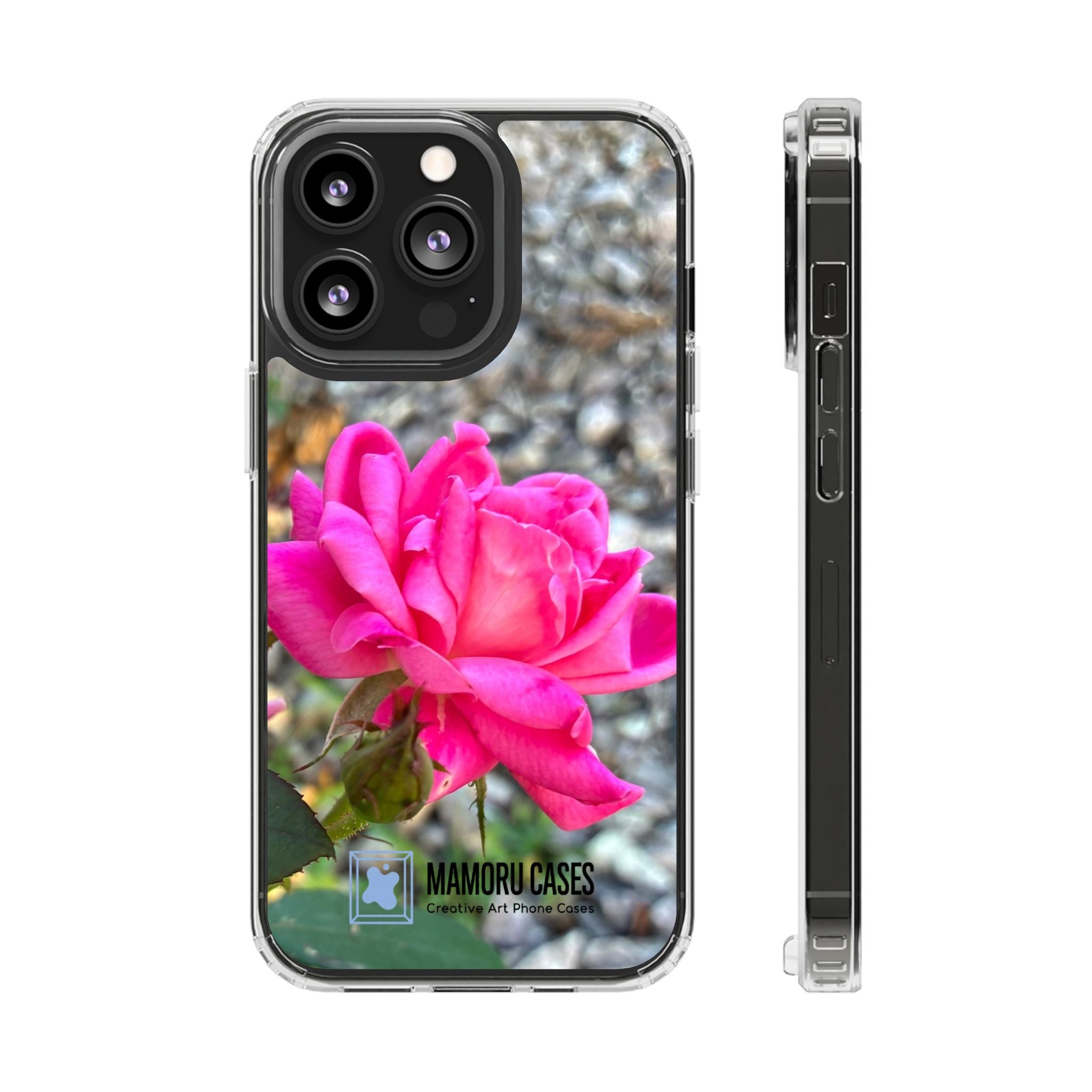 Clear Magnetic Phone Case — Pink Rose Photo Impact-Resistant