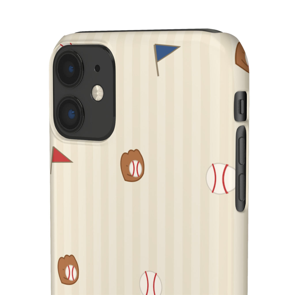 Baseball Pattern Phone Case — Vintage Striped Snap Case with Mitt & Ball Design