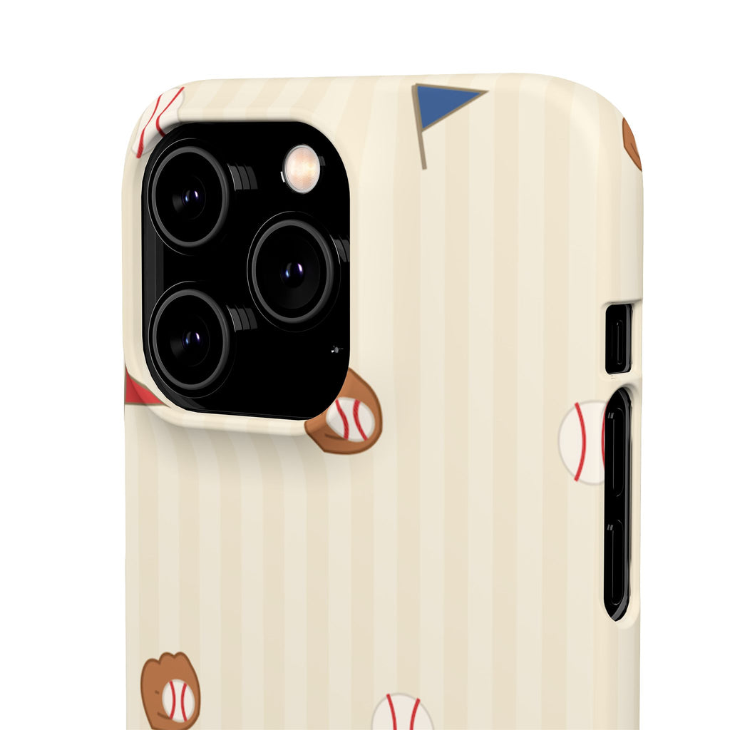 Baseball Pattern Phone Case — Vintage Striped Snap Case with Mitt & Ball Design