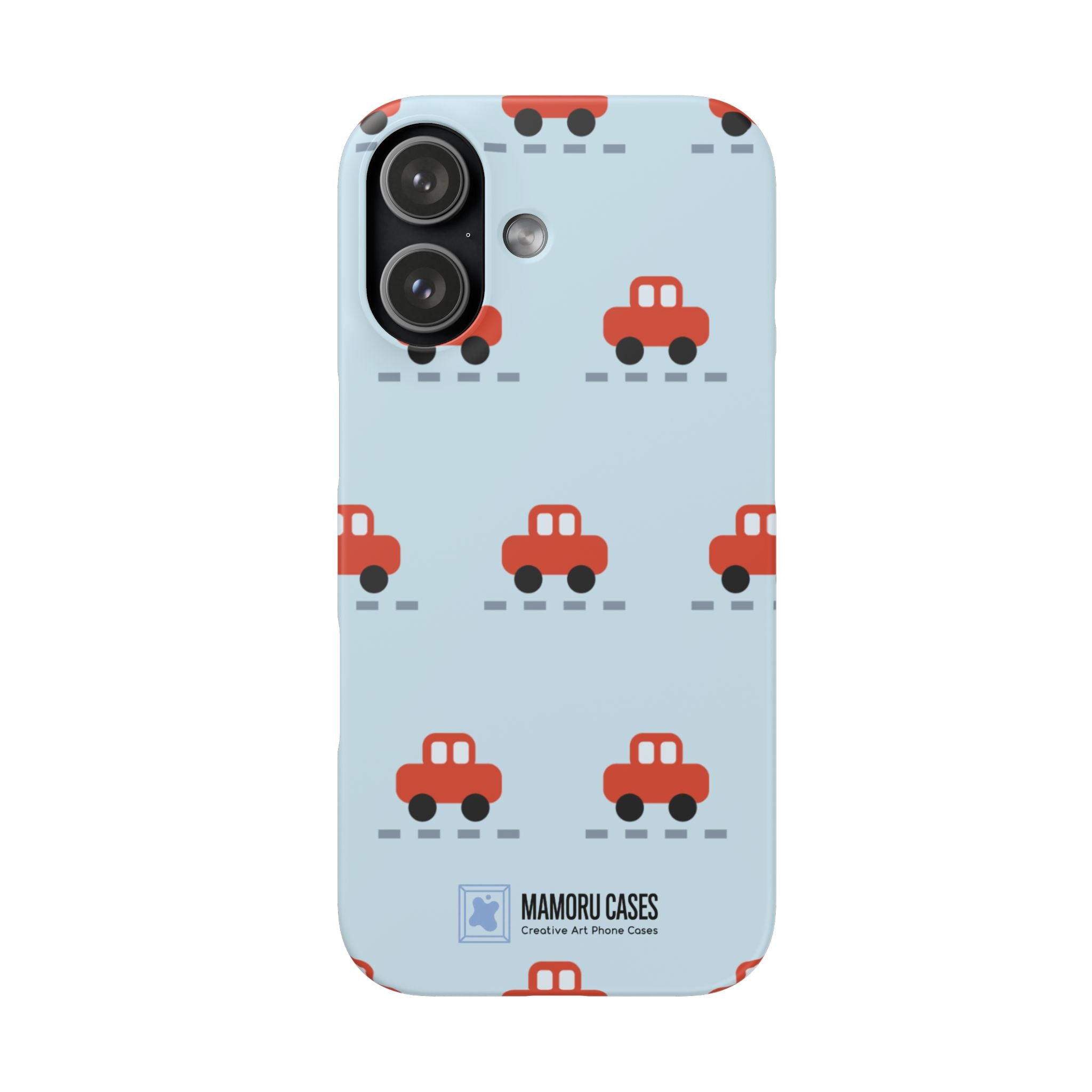 Phone Case - Cute Red Car Pattern on Light Blue (Kids & Travel)