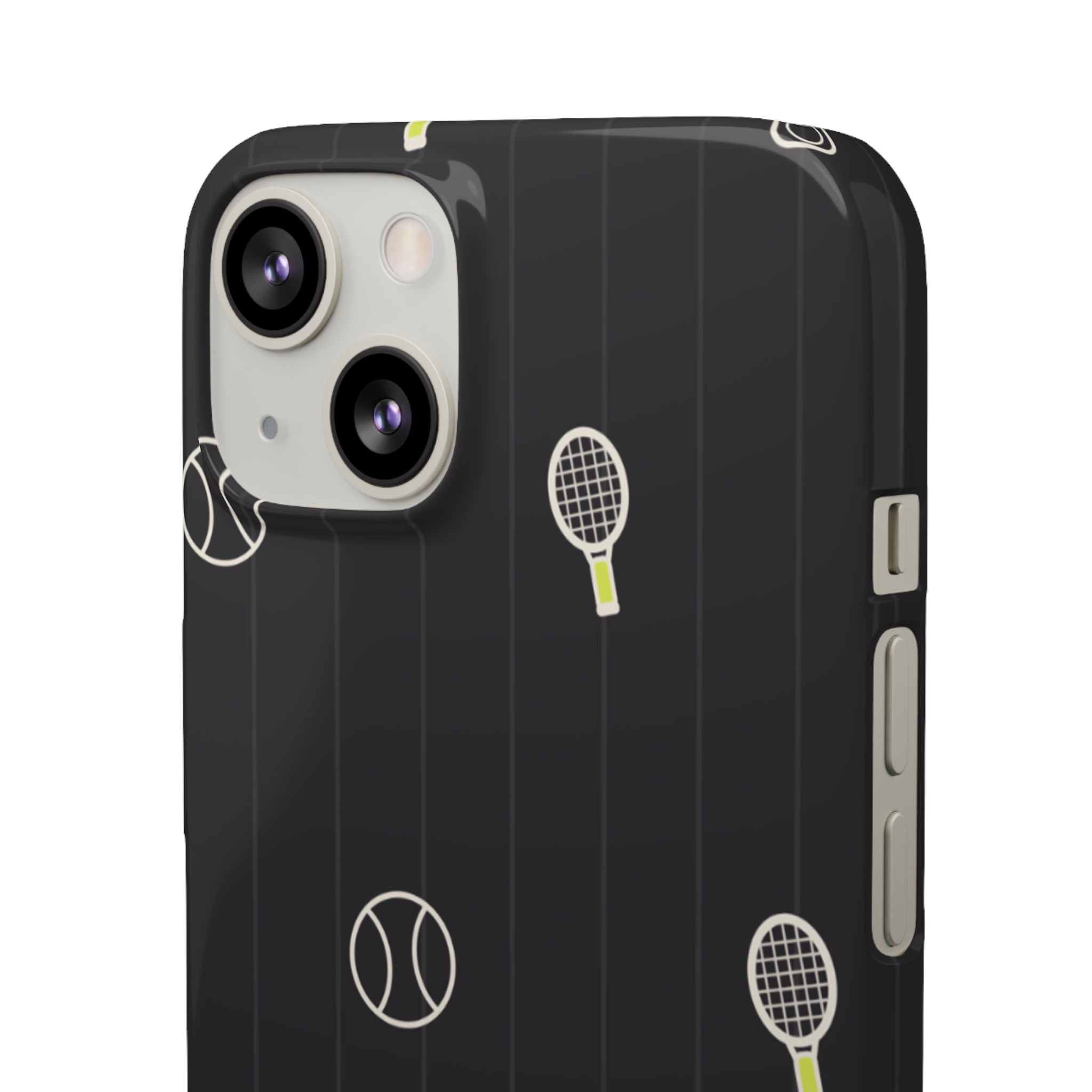 Snap Case — Black Sports Pattern Phone Case (Tennis Rackets & Baseballs)