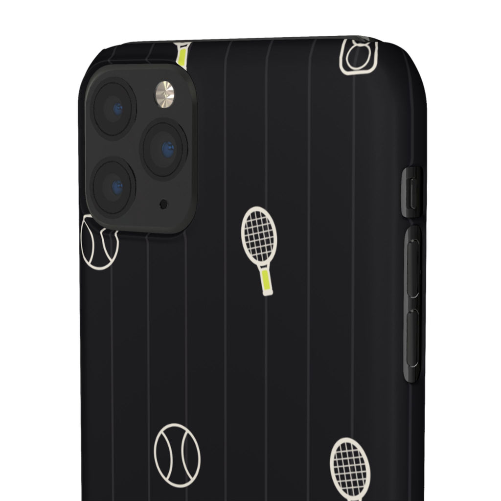 Snap Case — Black Sports Pattern Phone Case (Tennis Rackets & Baseballs)