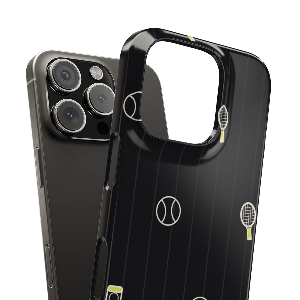 Snap Case — Black Sports Pattern Phone Case (Tennis Rackets & Baseballs)