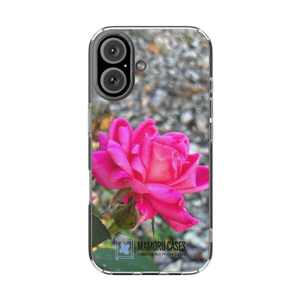Clear Magnetic Phone Case — Pink Rose Photo Impact-Resistant