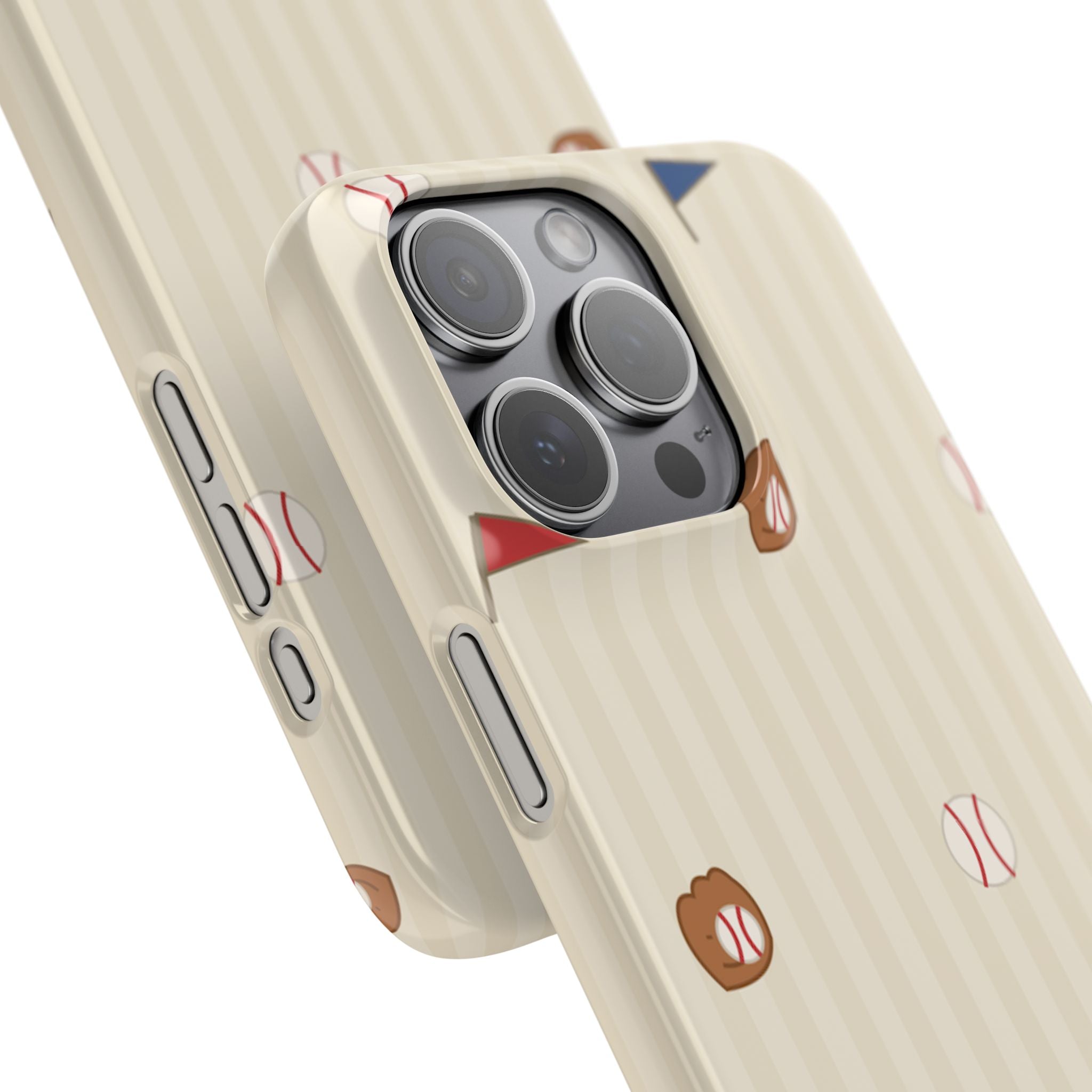 Baseball Pattern Phone Case — Vintage Striped Snap Case with Mitt & Ball Design