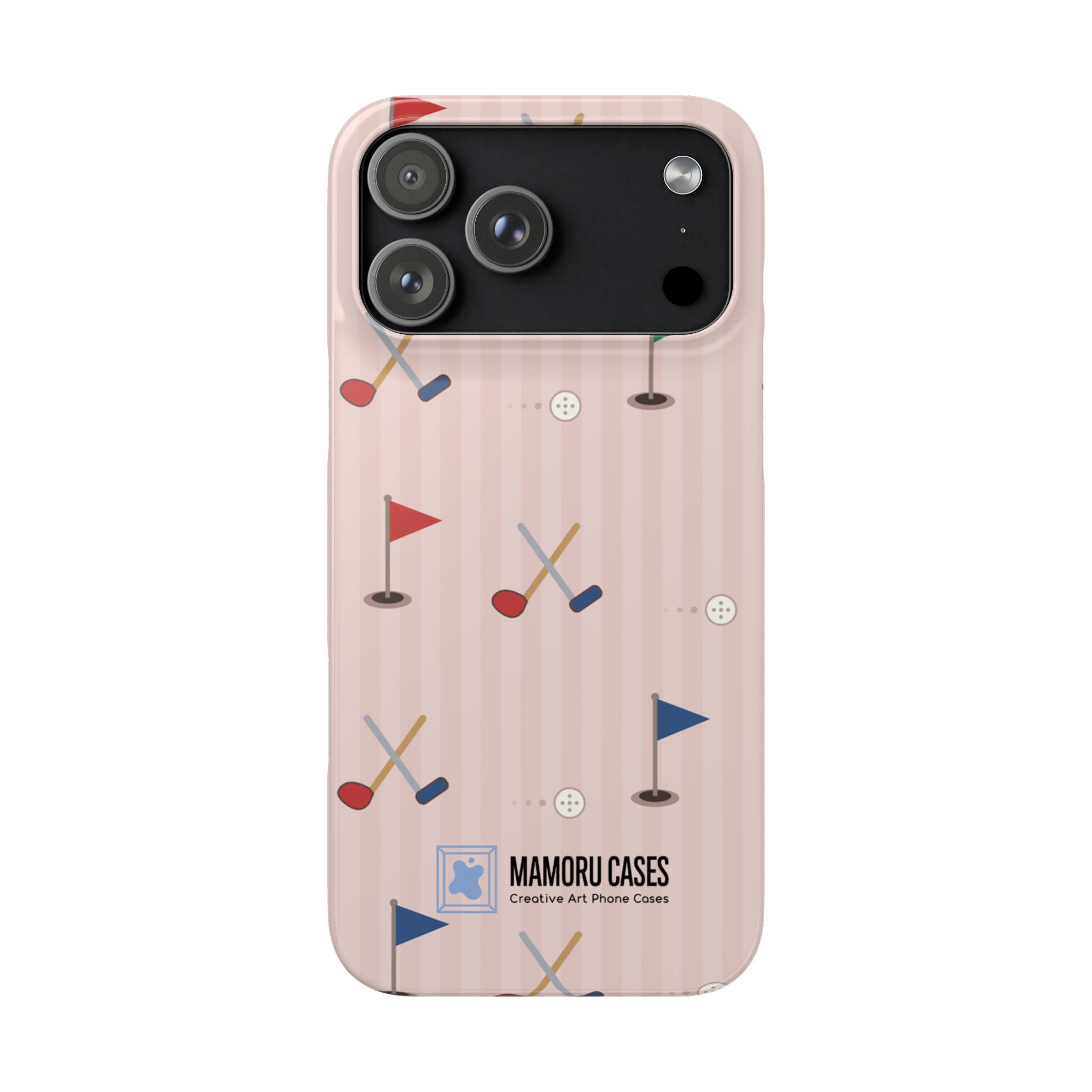 Golf Pattern Snap Phone Case — Pink Mini Flags & Clubs Design