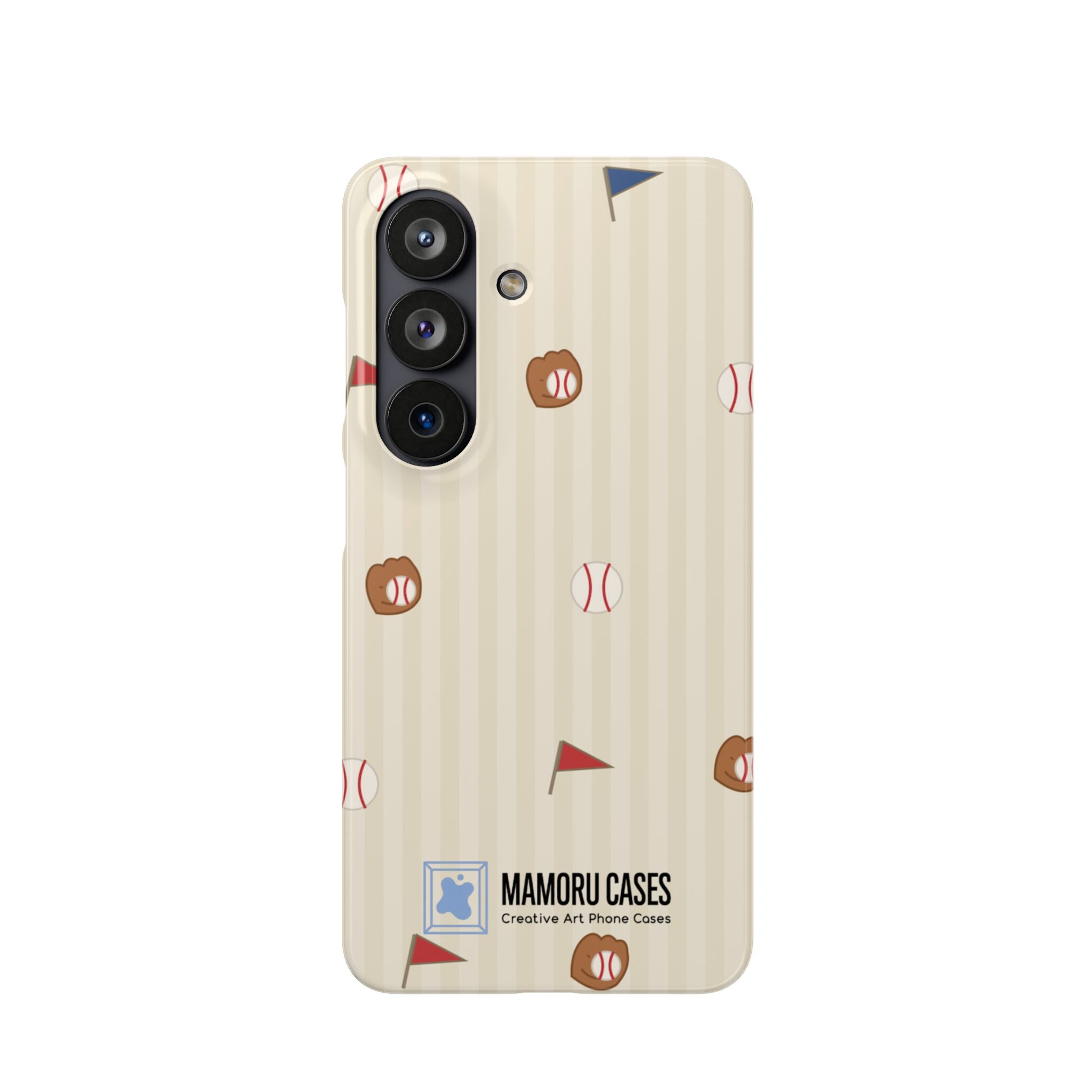 Baseball Pattern Phone Case — Vintage Striped Snap Case with Mitt & Ball Design