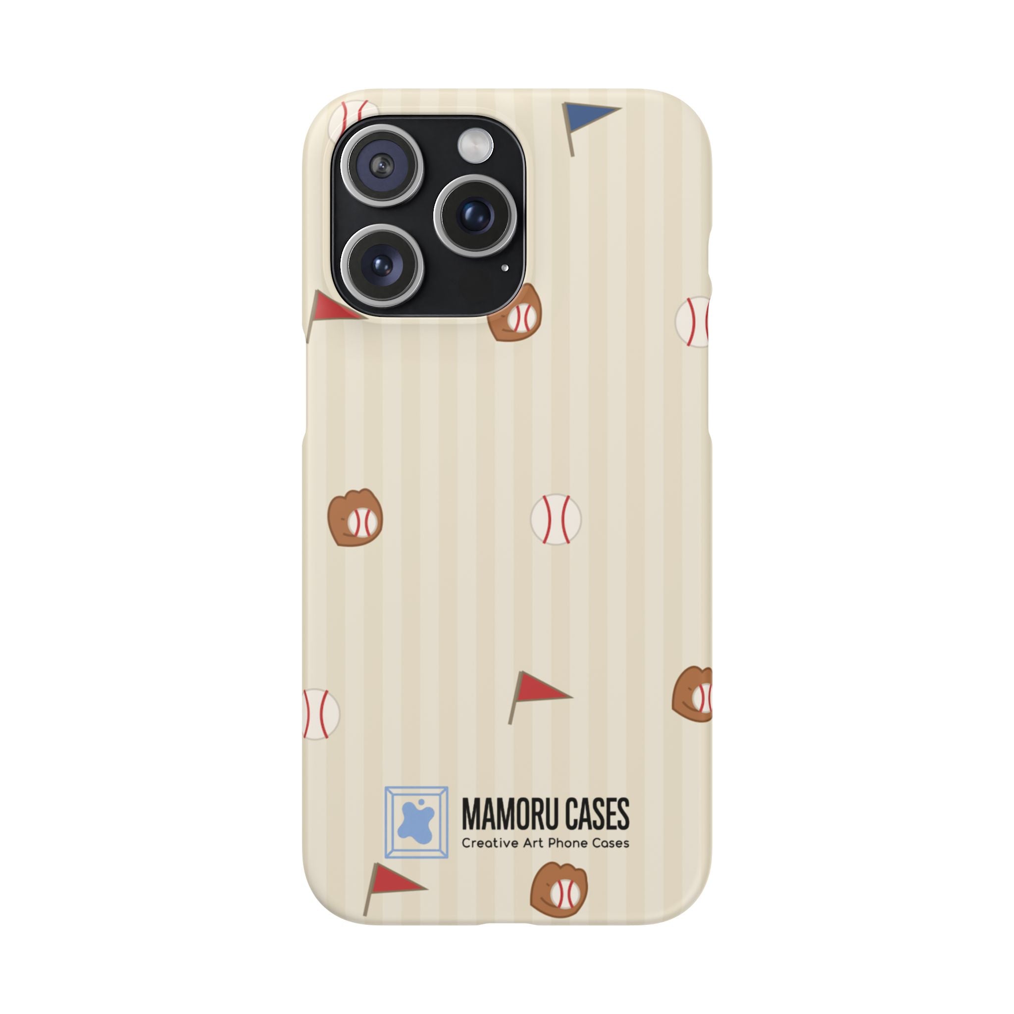 Baseball Pattern Phone Case — Vintage Striped Snap Case with Mitt & Ball Design