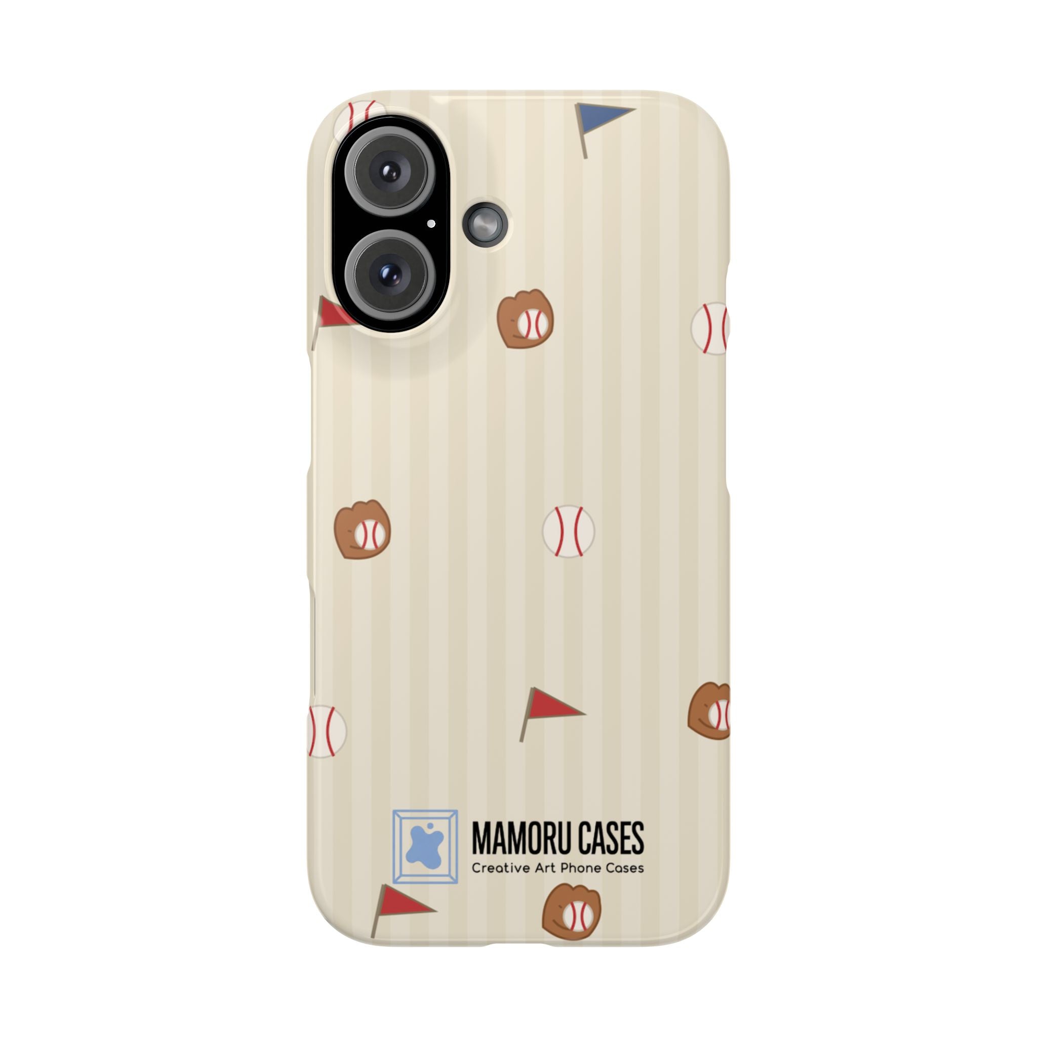 Baseball Pattern Phone Case — Vintage Striped Snap Case with Mitt & Ball Design