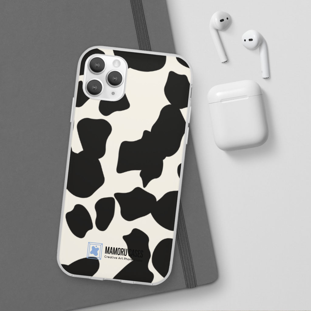 Cow Print Phone Case — Black & White Cowhide Pattern Flexible Protective Cover