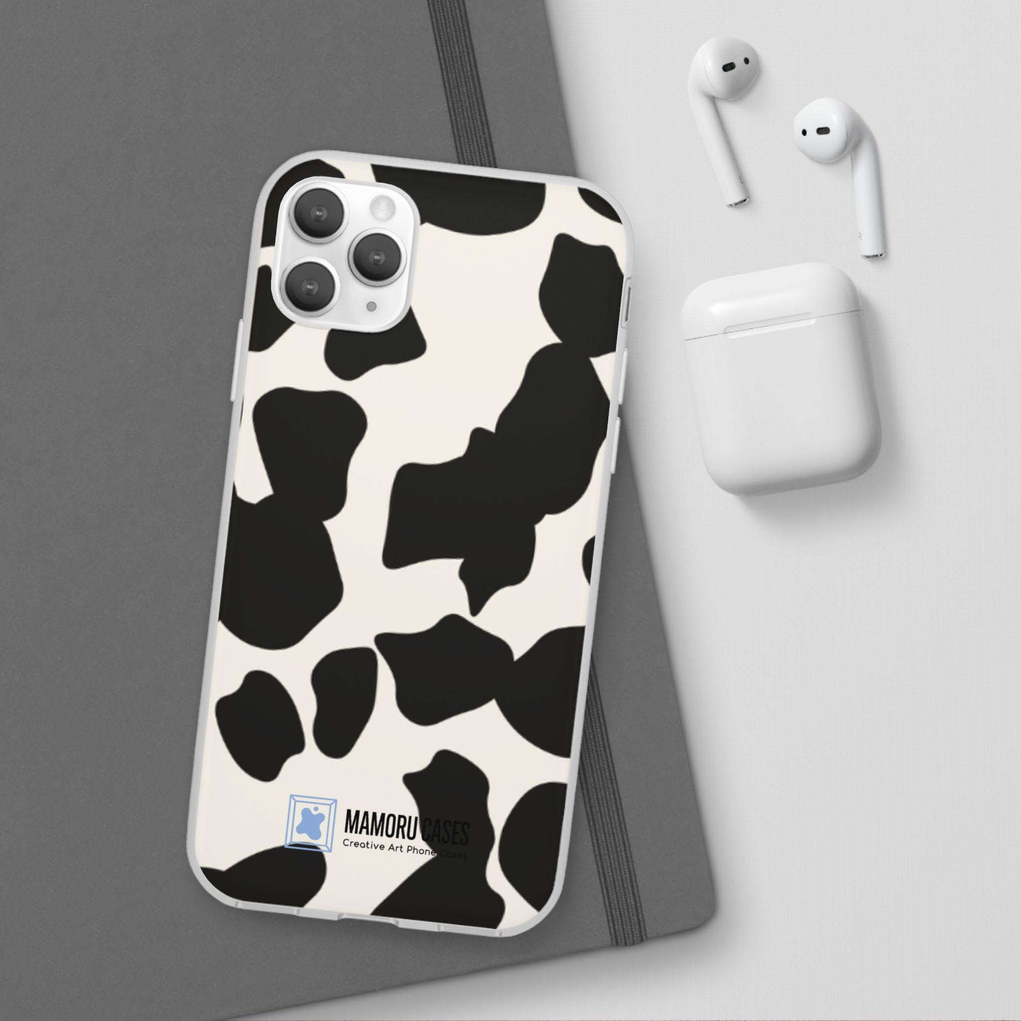 Cow Print Phone Case — Black & White Cowhide Pattern Flexible Protective Cover