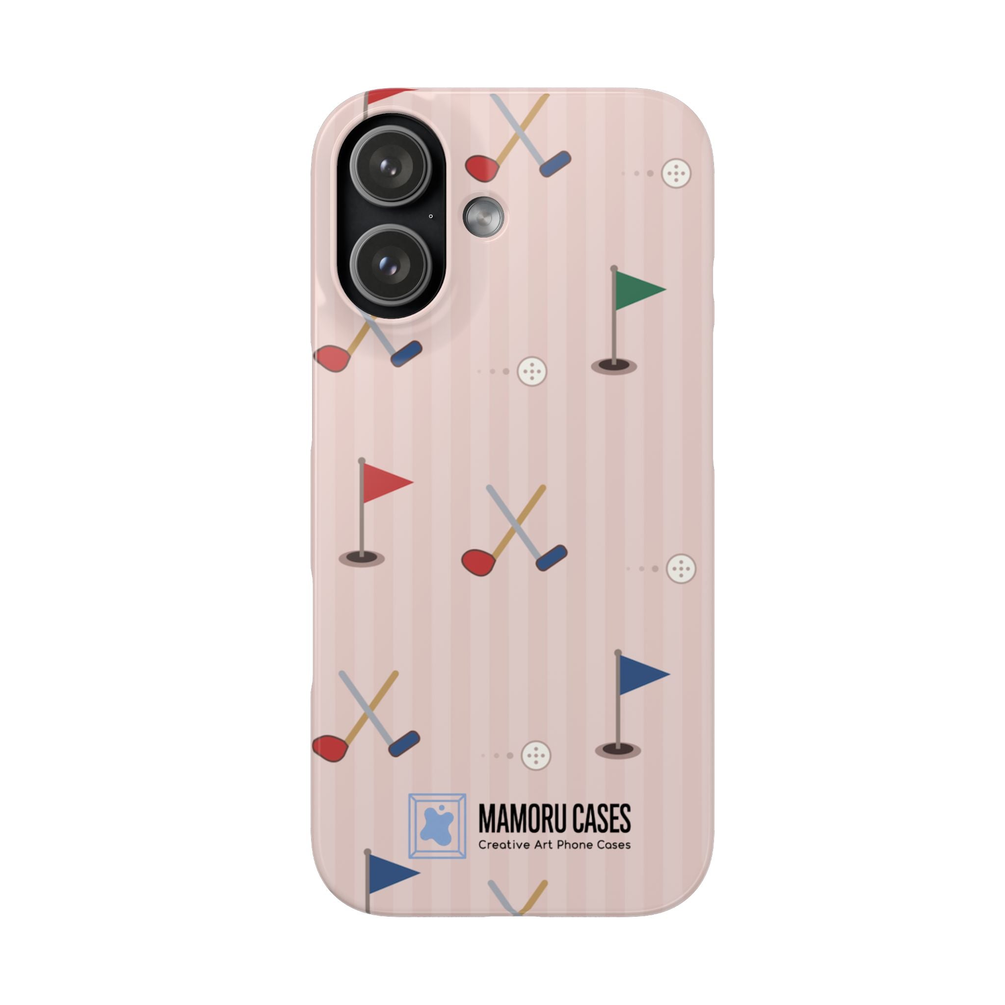 Golf Pattern Snap Phone Case — Pink Mini Flags & Clubs Design