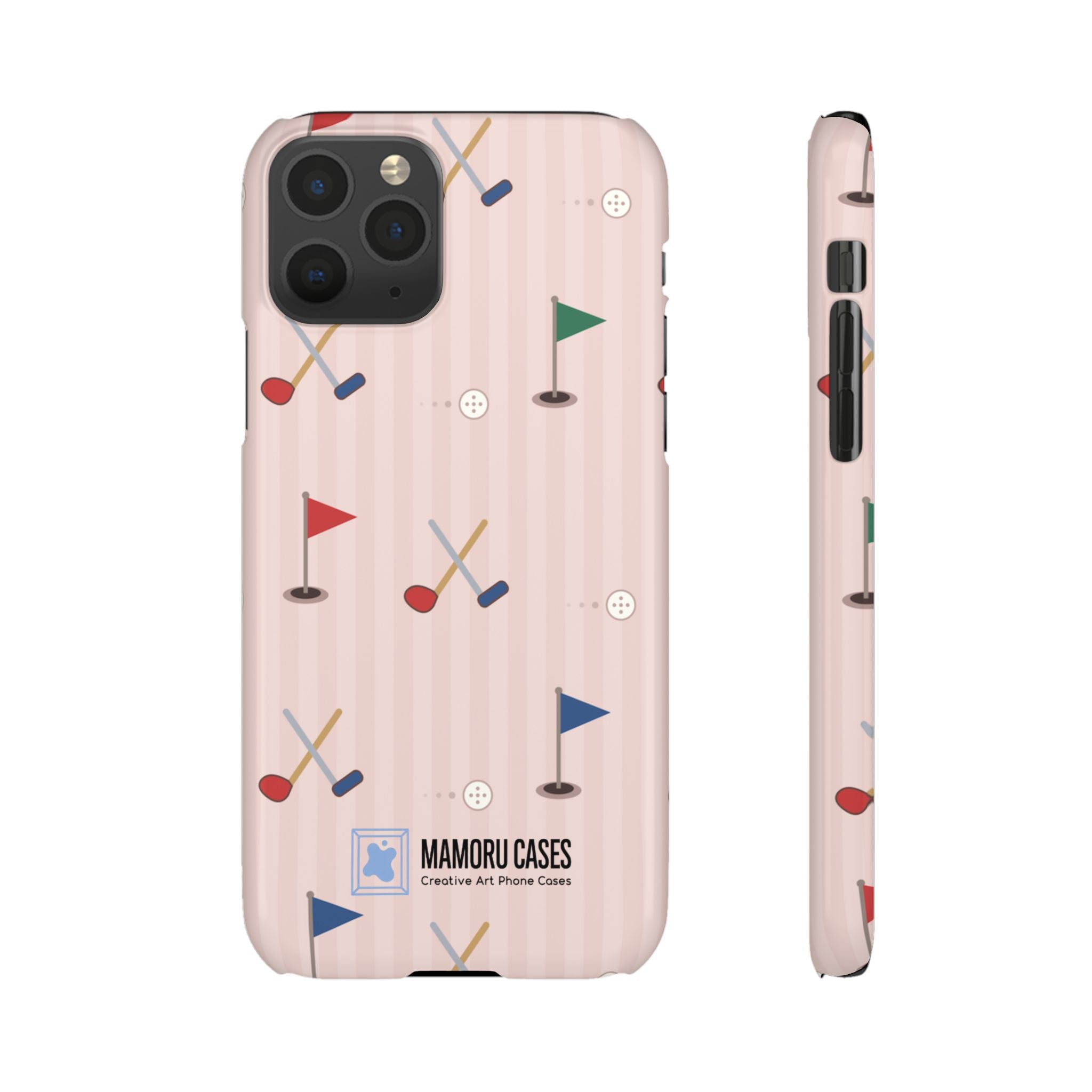 Golf Pattern Snap Phone Case — Pink Mini Flags & Clubs Design