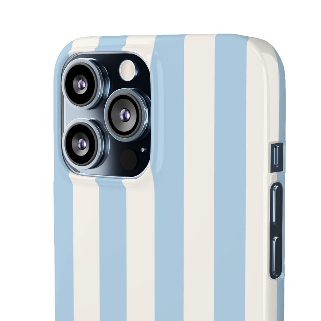 Phone Case — Pastel Blue & White Vertical Stripe Protective Snap Case