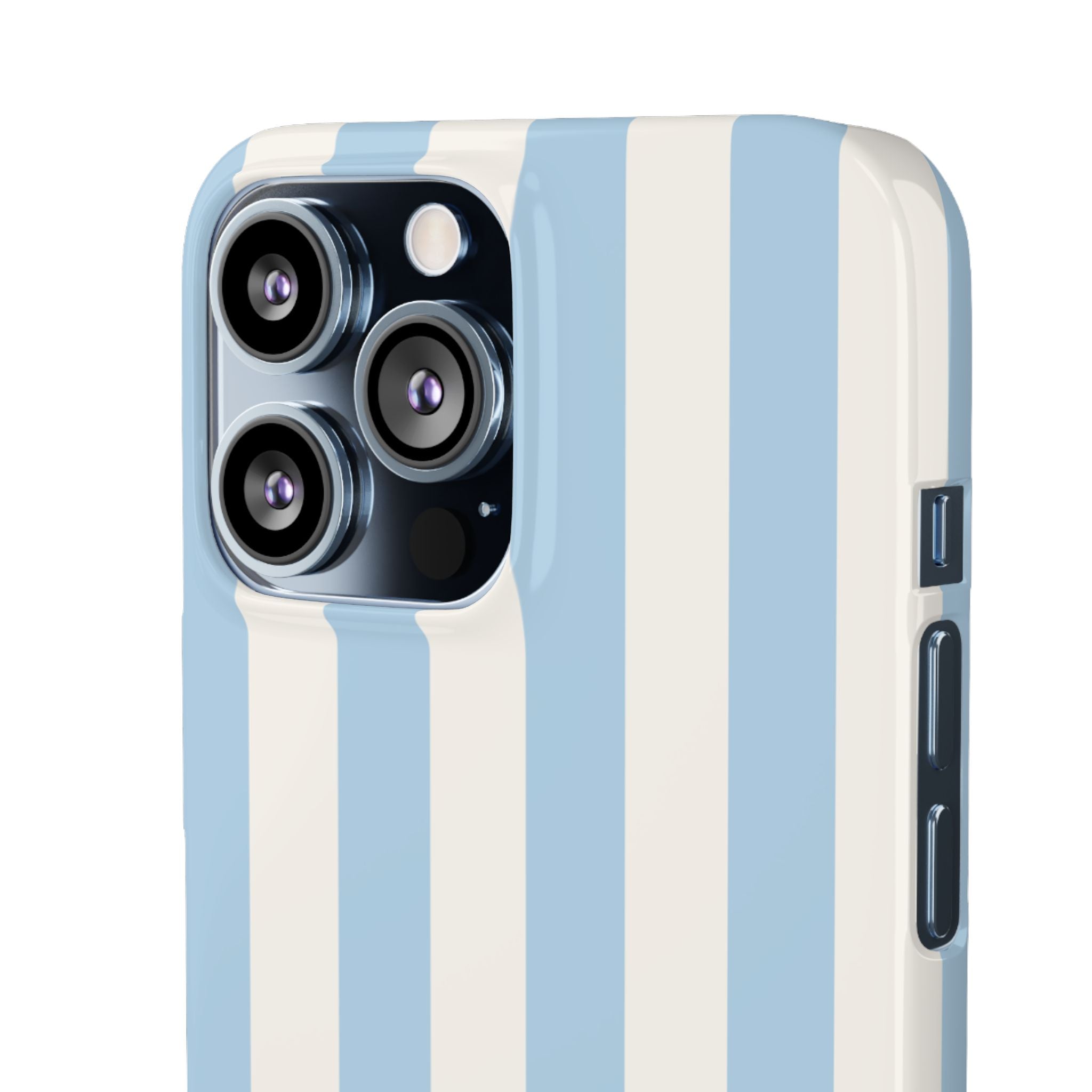 Phone Case — Pastel Blue & White Vertical Stripe Protective Snap Case