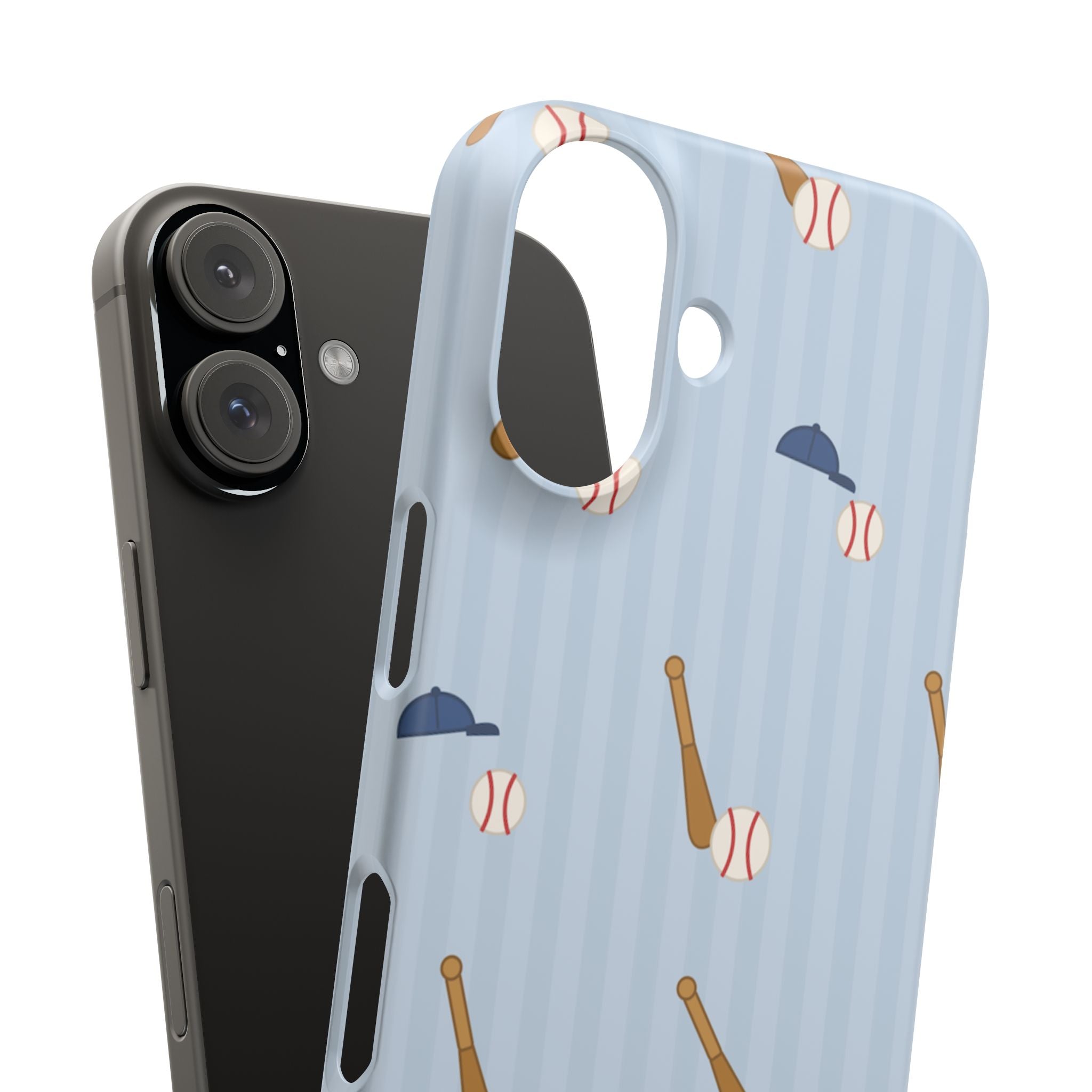 Baseball Pattern Phone Case — Blue Bat & Cap Snap Case