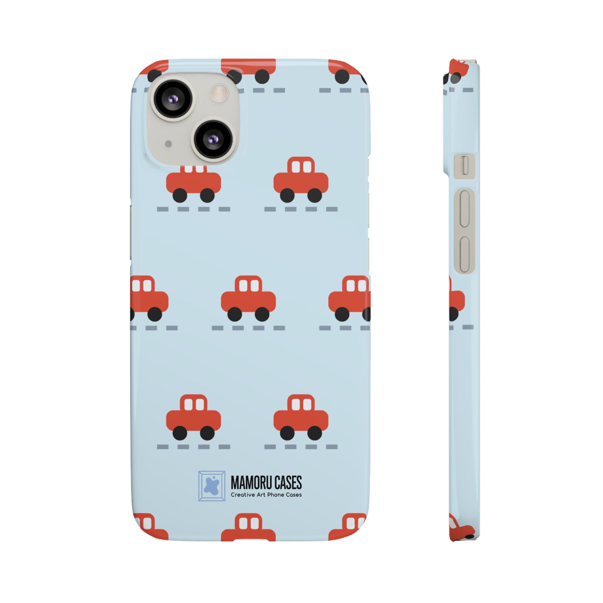 Phone Case - Cute Red Car Pattern on Light Blue (Kids & Travel)