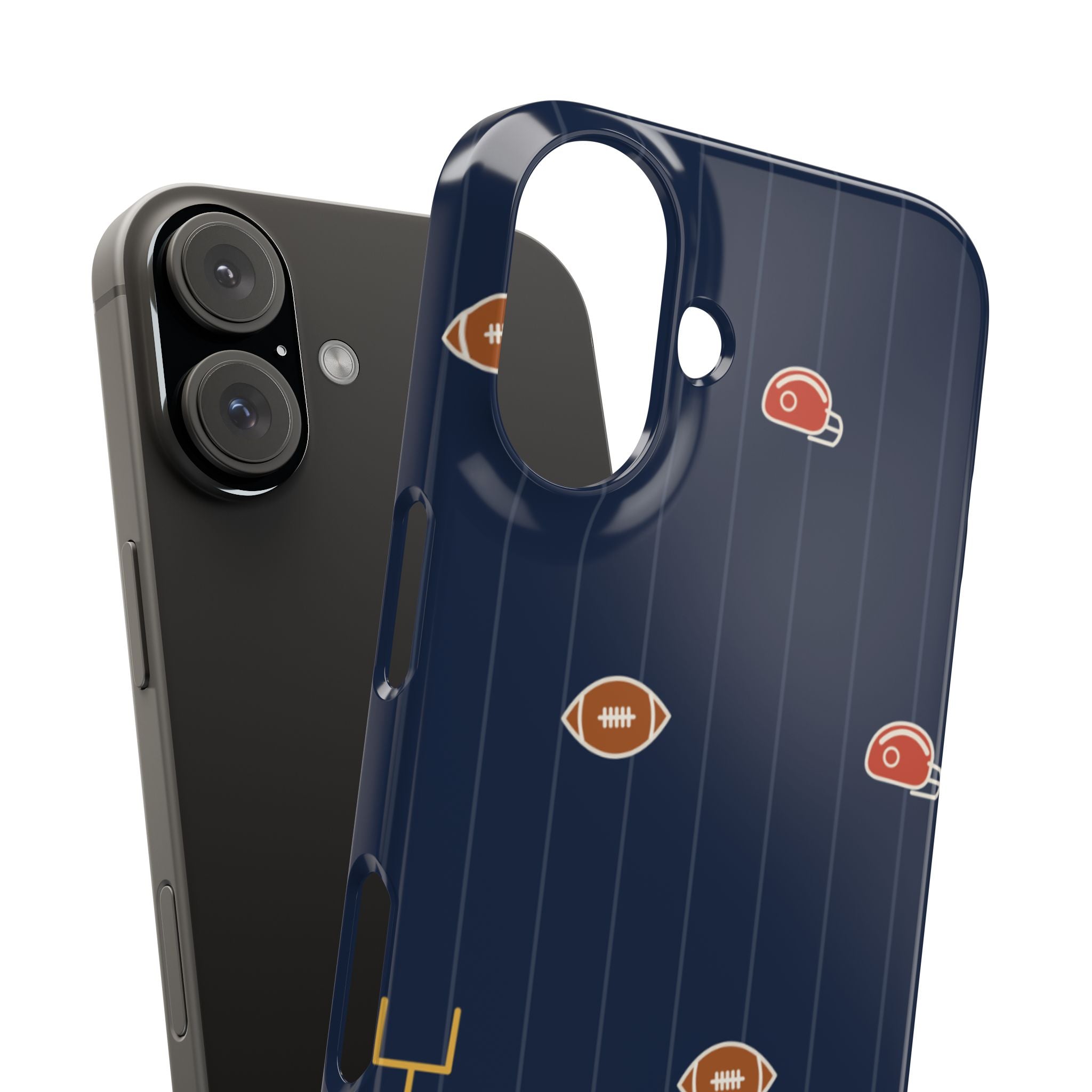 Football Pattern Phone Case – Navy Helmet & Pigskin Design