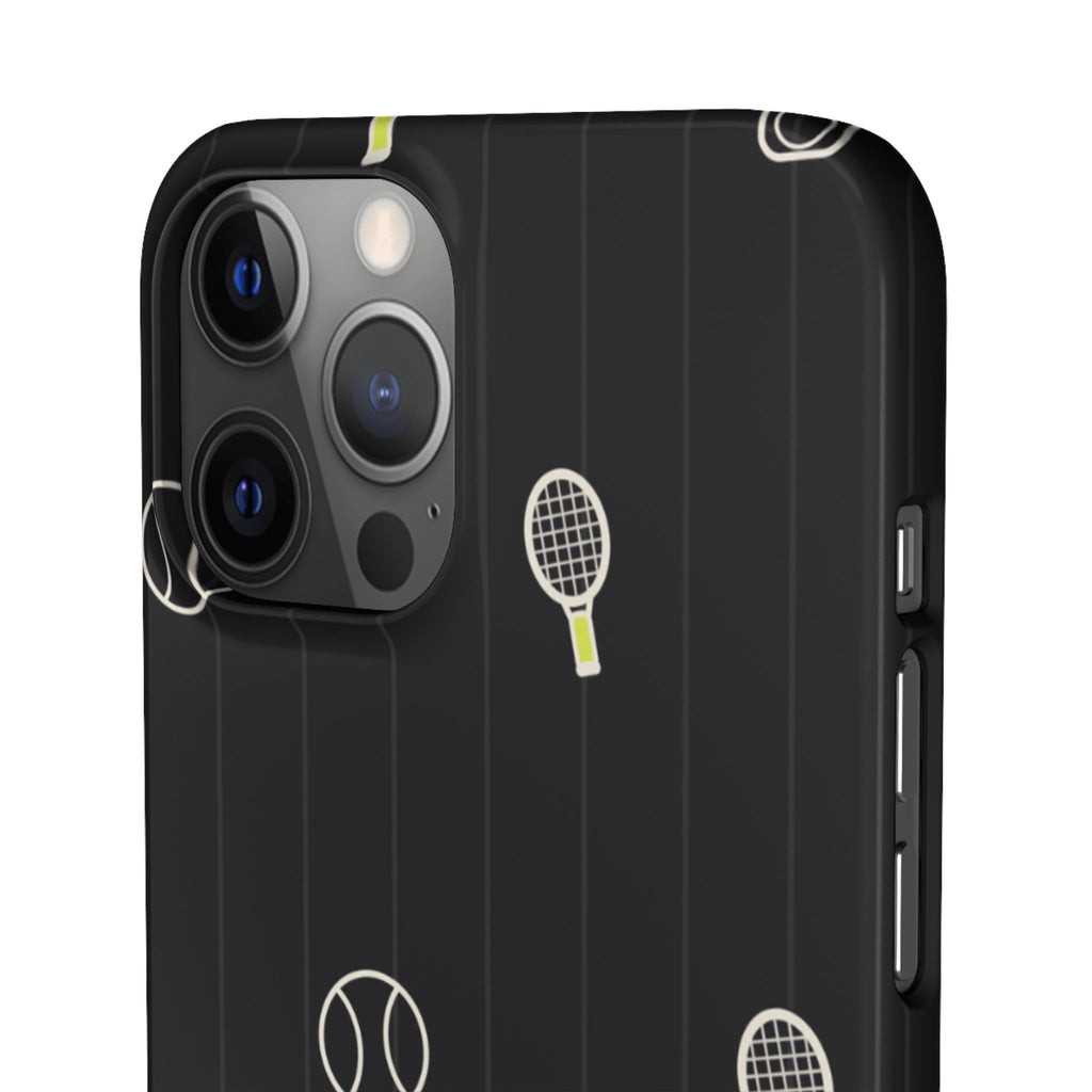 Snap Case — Black Sports Pattern Phone Case (Tennis Rackets & Baseballs)