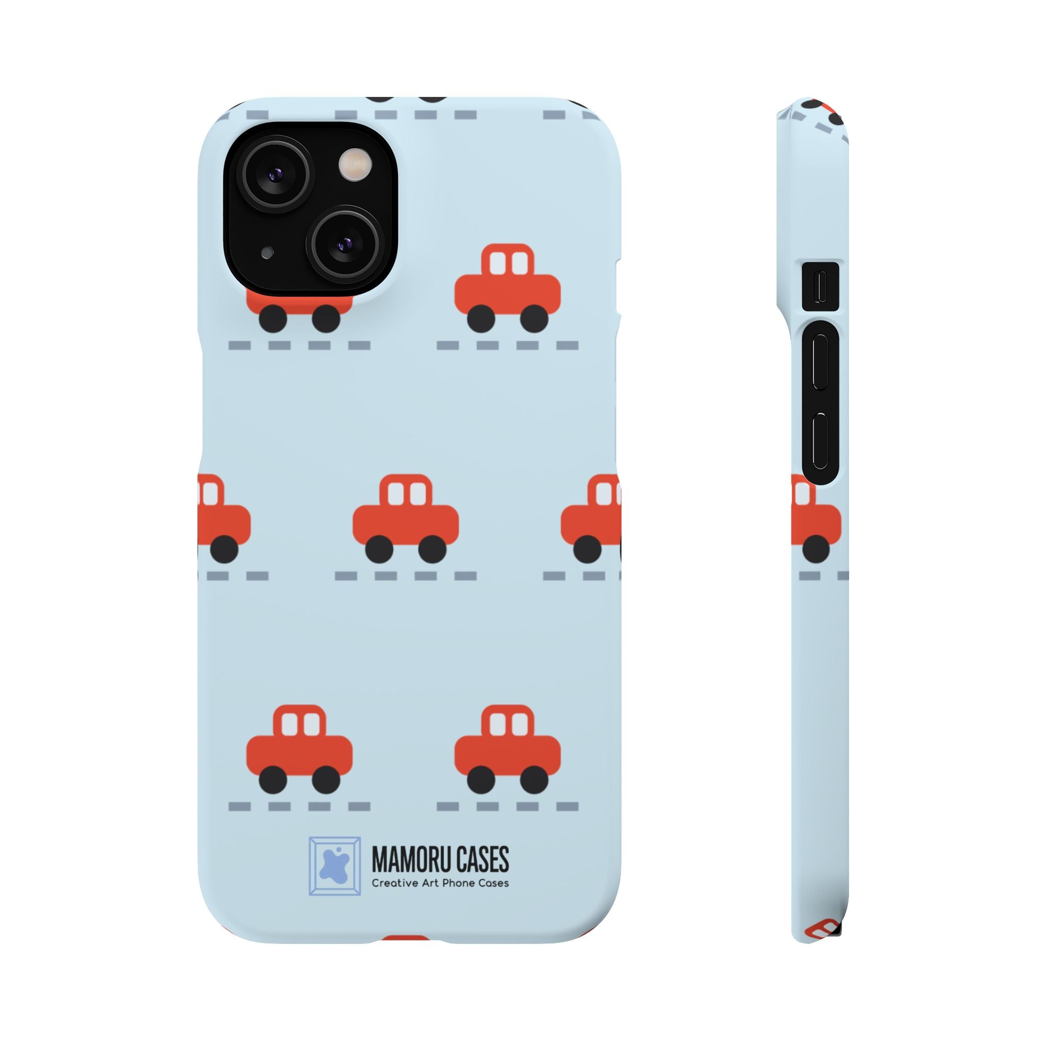 Phone Case - Cute Red Car Pattern on Light Blue (Kids & Travel)