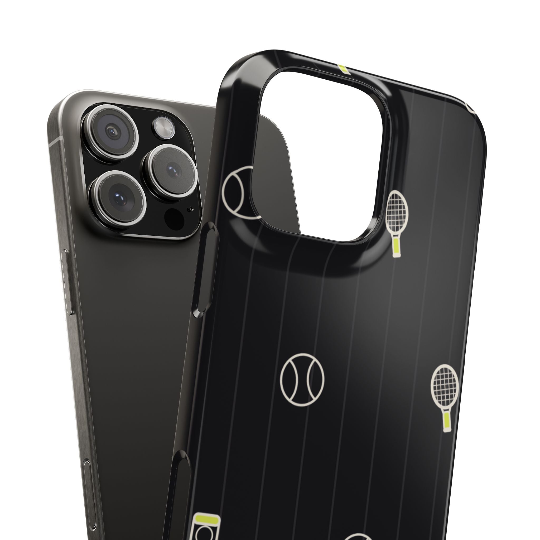 Snap Case — Black Sports Pattern Phone Case (Tennis Rackets & Baseballs)