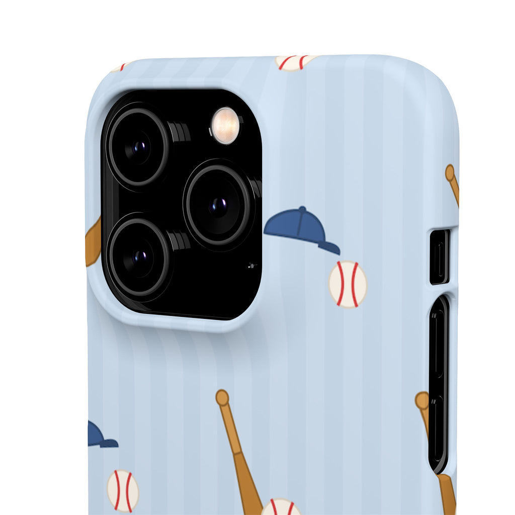 Baseball Pattern Phone Case — Blue Bat & Cap Snap Case