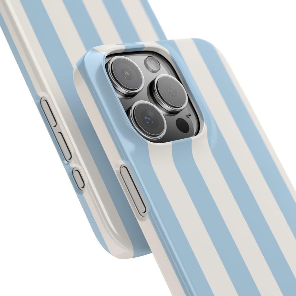Phone Case — Pastel Blue & White Vertical Stripe Protective Snap Case