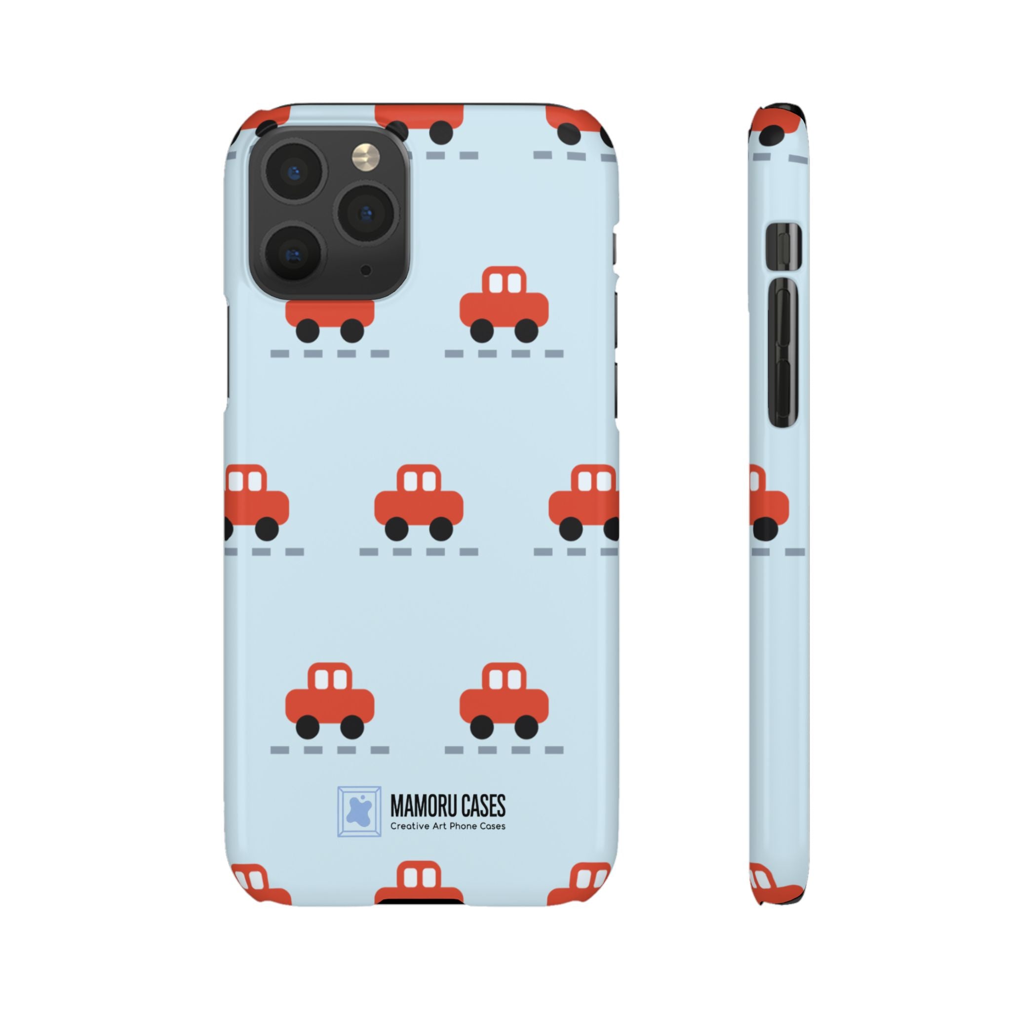 Phone Case - Cute Red Car Pattern on Light Blue (Kids & Travel)