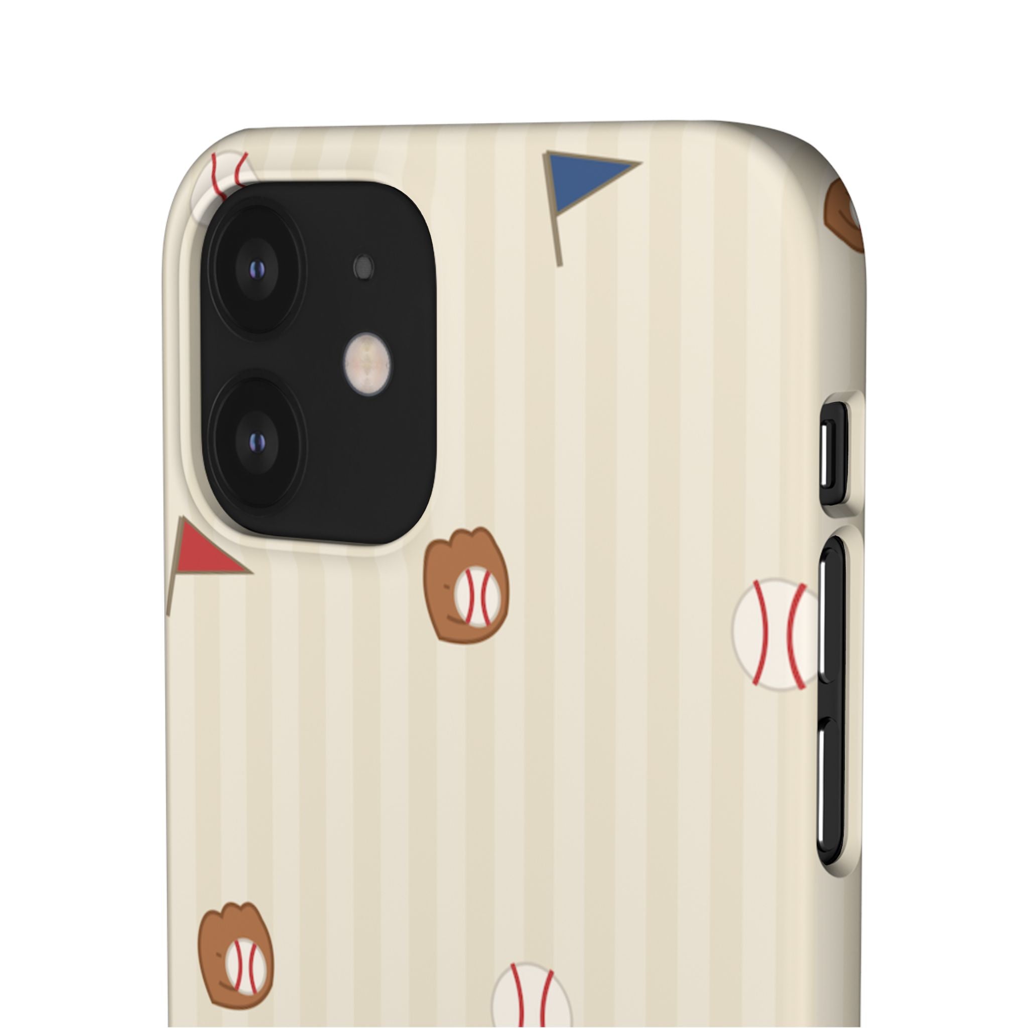 Baseball Pattern Phone Case — Vintage Striped Snap Case with Mitt & Ball Design