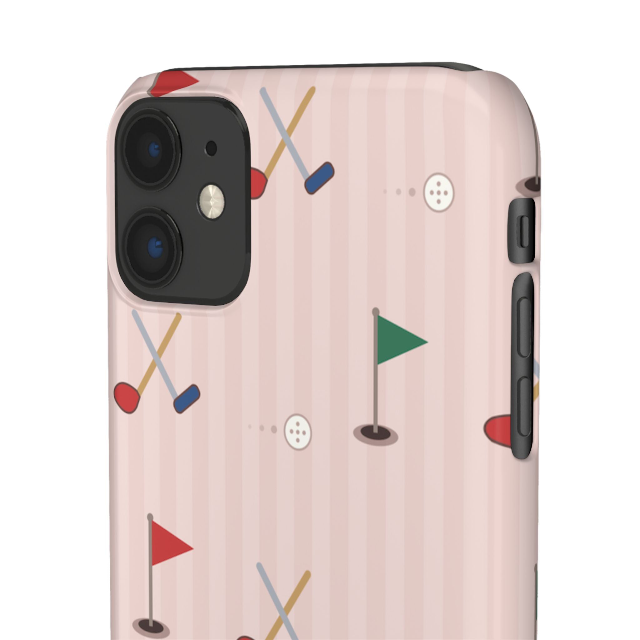 Golf Pattern Snap Phone Case — Pink Mini Flags & Clubs Design