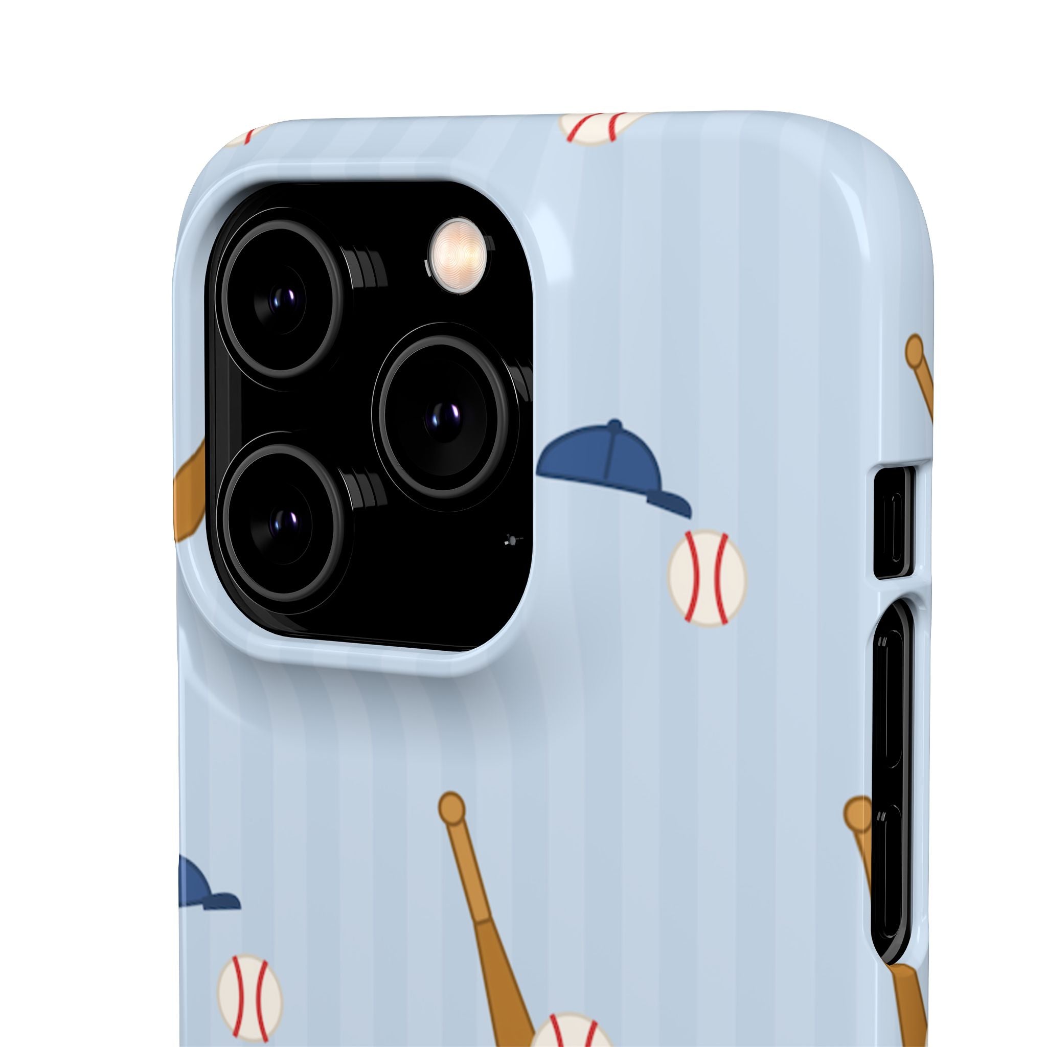 Baseball Pattern Phone Case — Blue Bat & Cap Snap Case