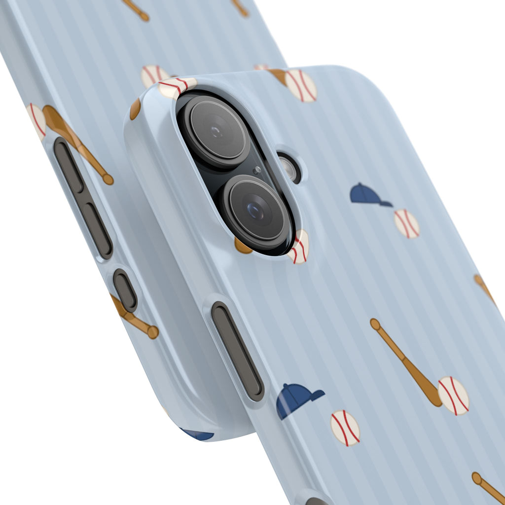 Baseball Pattern Phone Case — Blue Bat & Cap Snap Case