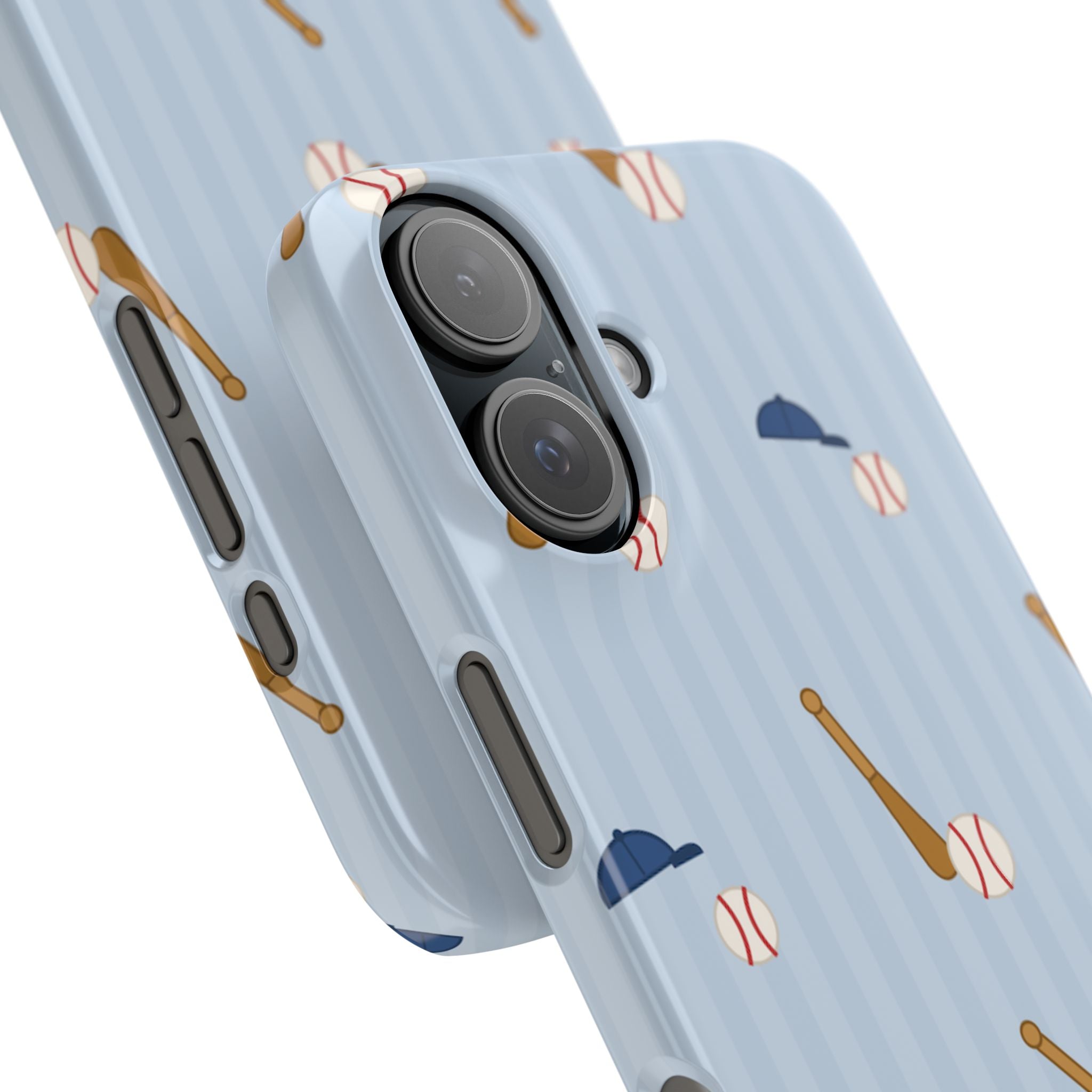 Baseball Pattern Phone Case — Blue Bat & Cap Snap Case
