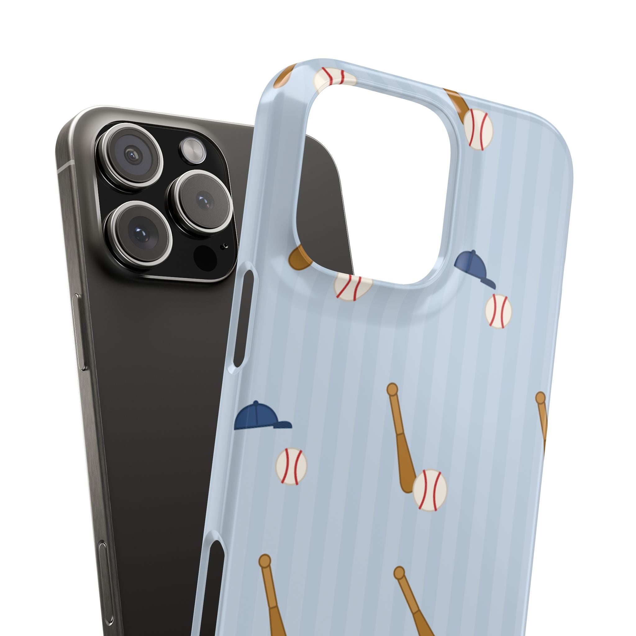 Baseball Pattern Phone Case — Blue Bat & Cap Snap Case