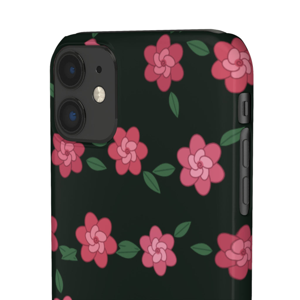 Floral Snap Phone Case — Pink Camellia Pattern on Dark Background