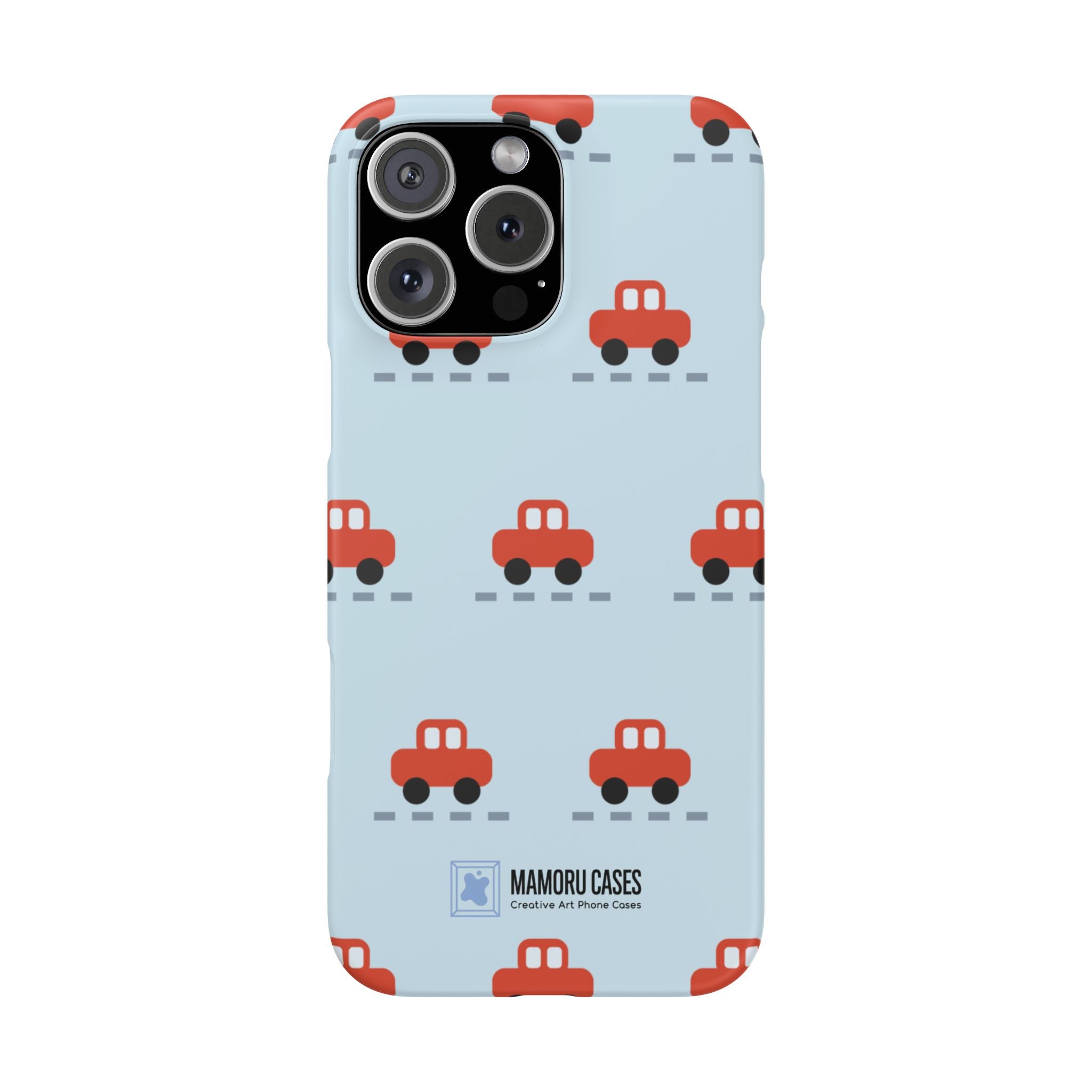 Phone Case - Cute Red Car Pattern on Light Blue (Kids & Travel)