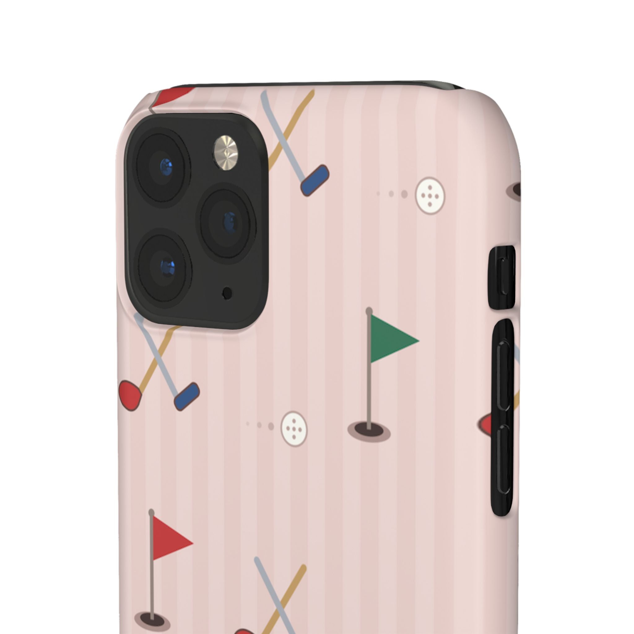 Golf Pattern Snap Phone Case — Pink Mini Flags & Clubs Design