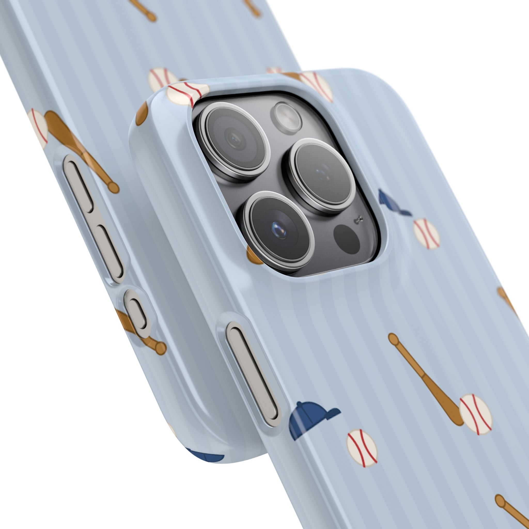Baseball Pattern Phone Case — Blue Bat & Cap Snap Case