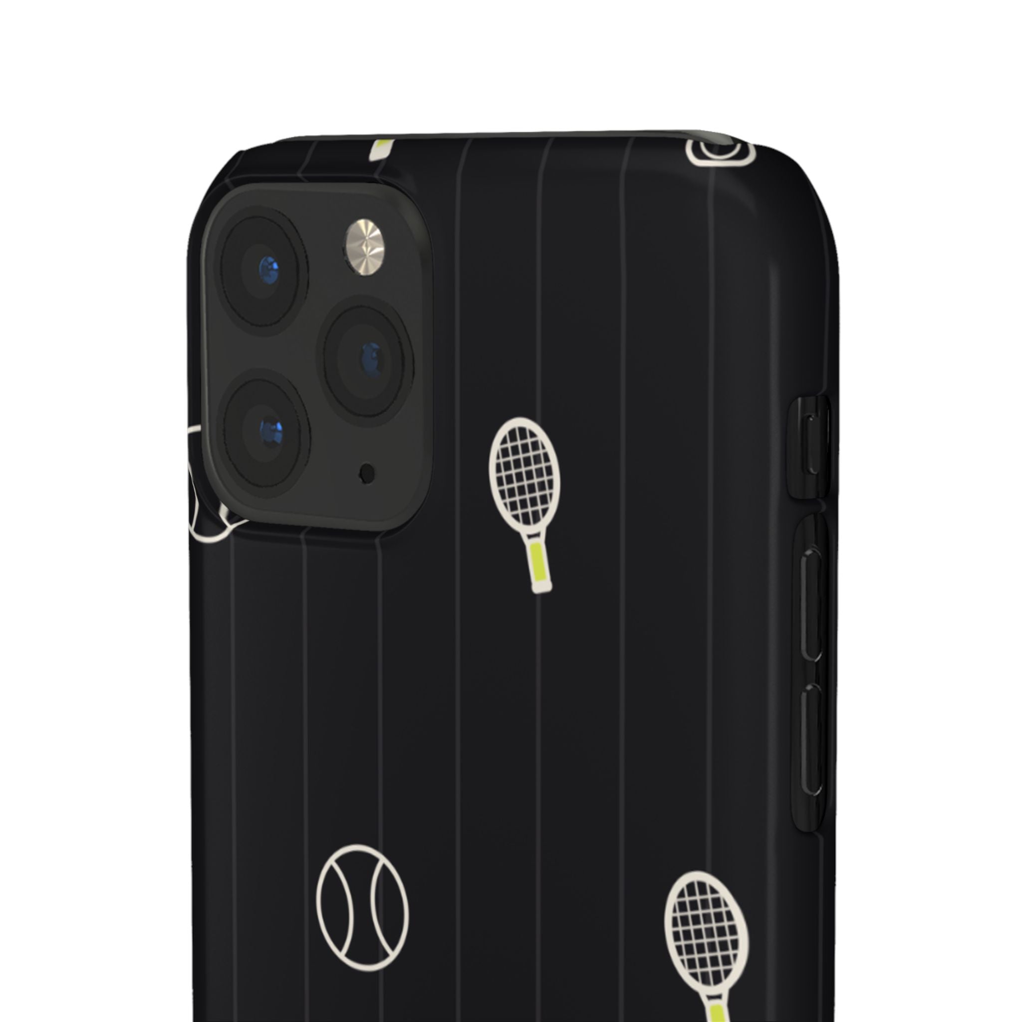 Snap Case — Black Sports Pattern Phone Case (Tennis Rackets & Baseballs)