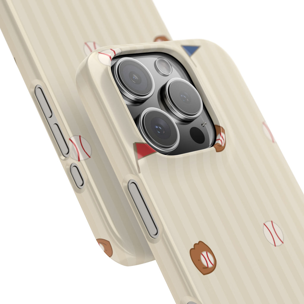 Baseball Pattern Phone Case — Vintage Striped Snap Case with Mitt & Ball Design