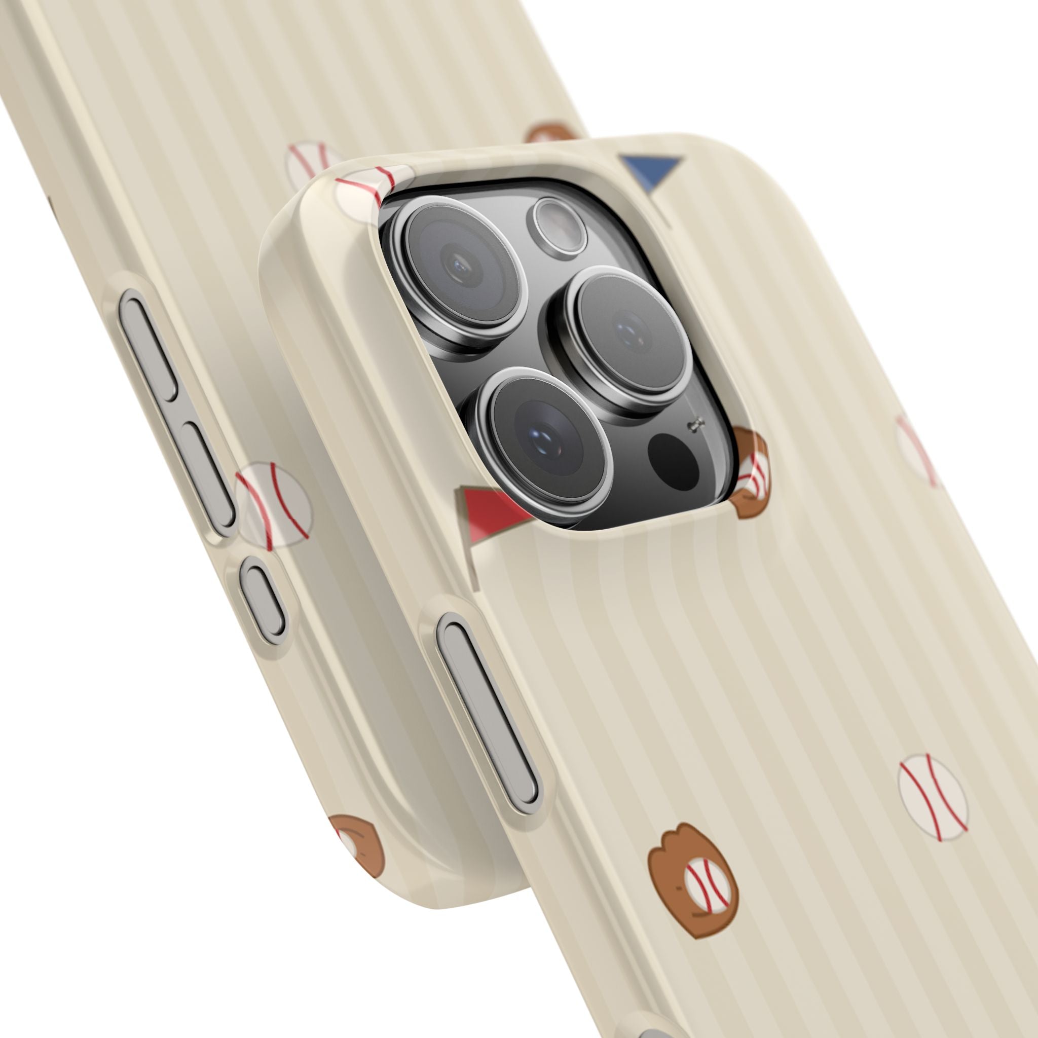 Baseball Pattern Phone Case — Vintage Striped Snap Case with Mitt & Ball Design