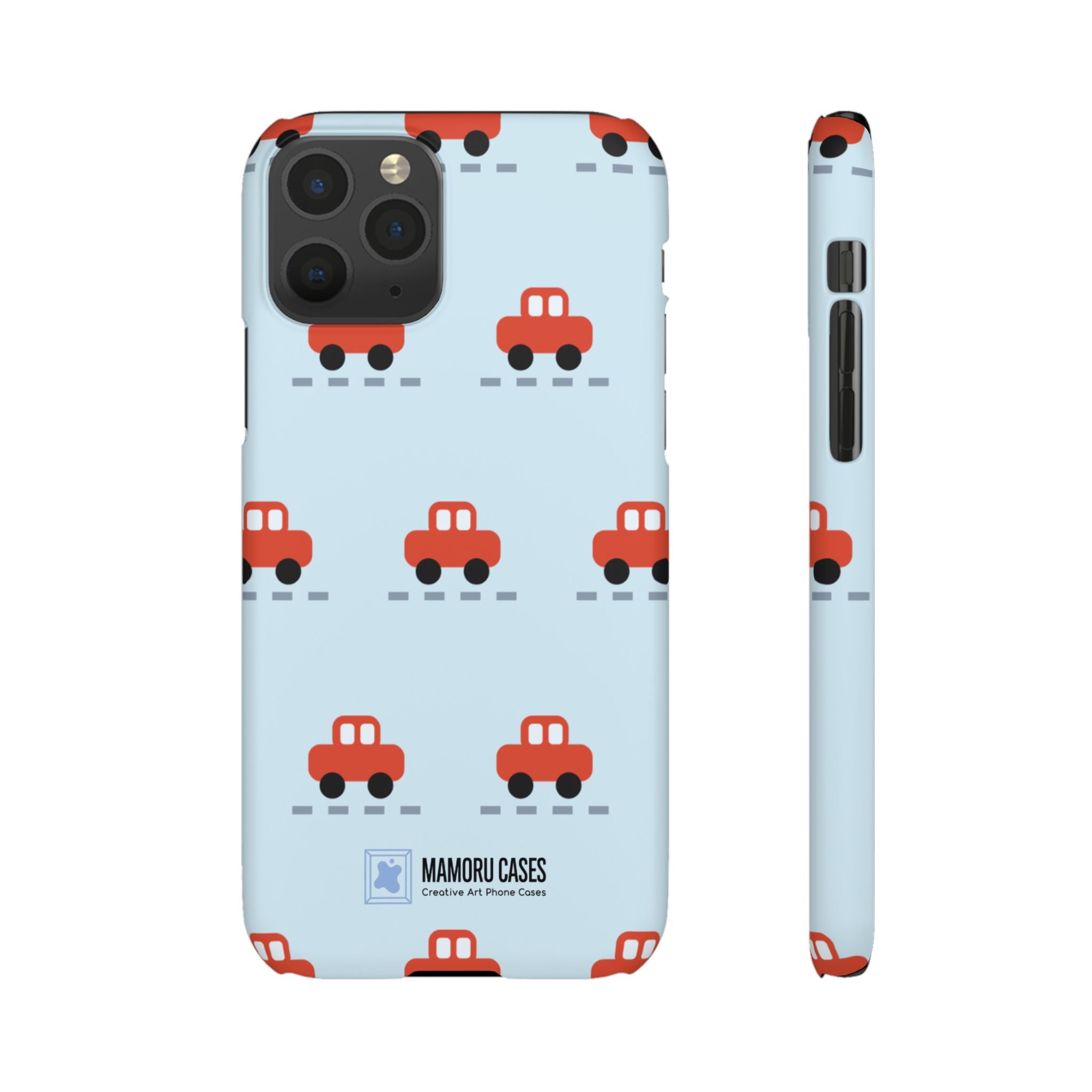 Phone Case - Cute Red Car Pattern on Light Blue (Kids & Travel)