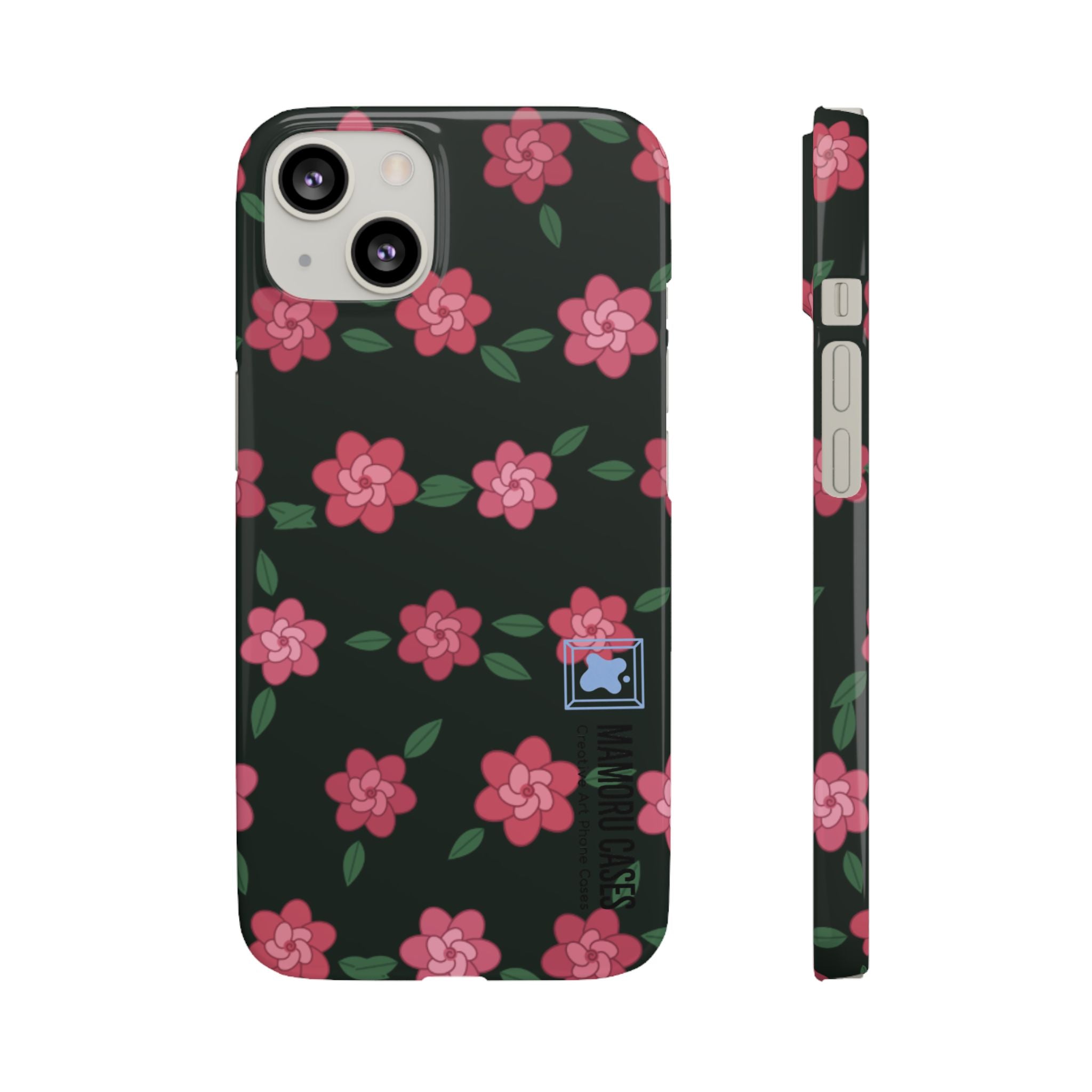 Floral Snap Phone Case — Pink Camellia Pattern on Dark Background